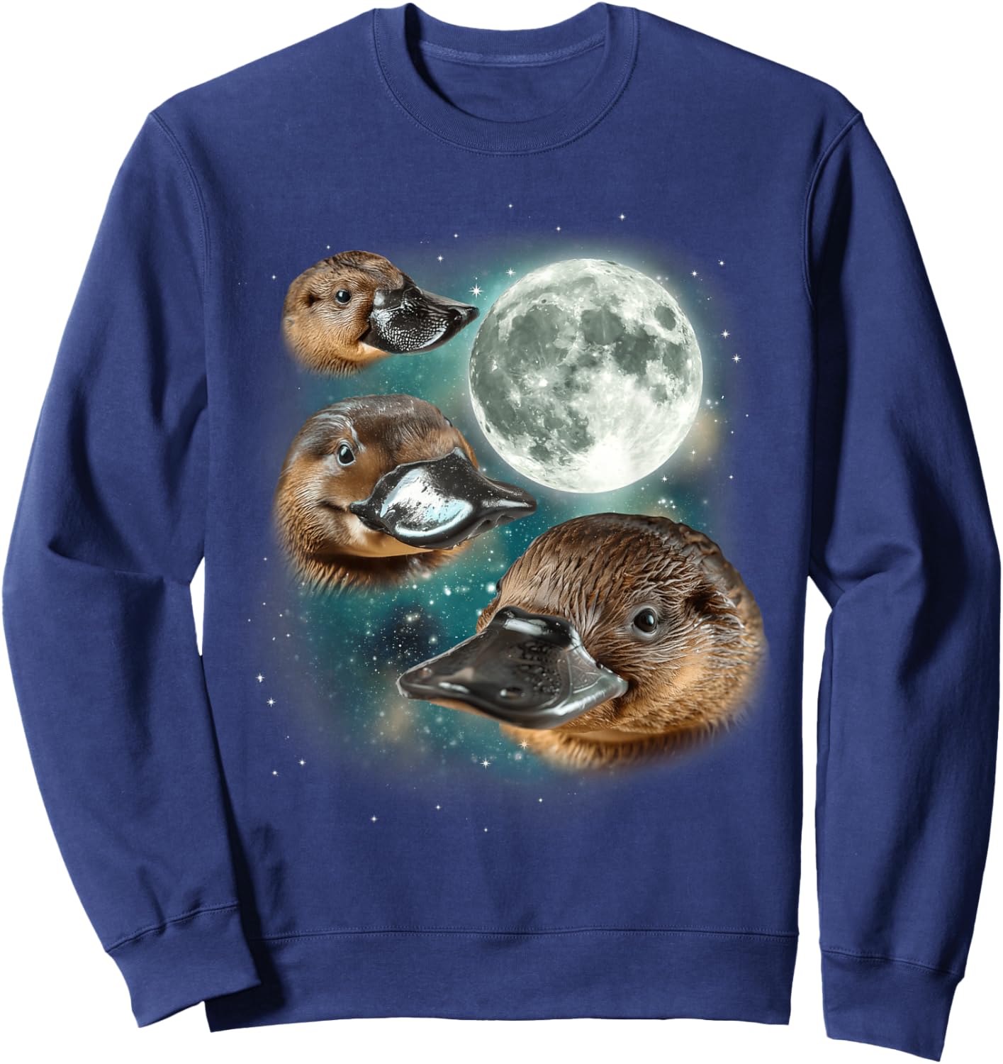Three Platypus Moon | Funny Cursed Meme Design Sweatshirt - Sweatshirt | Navy