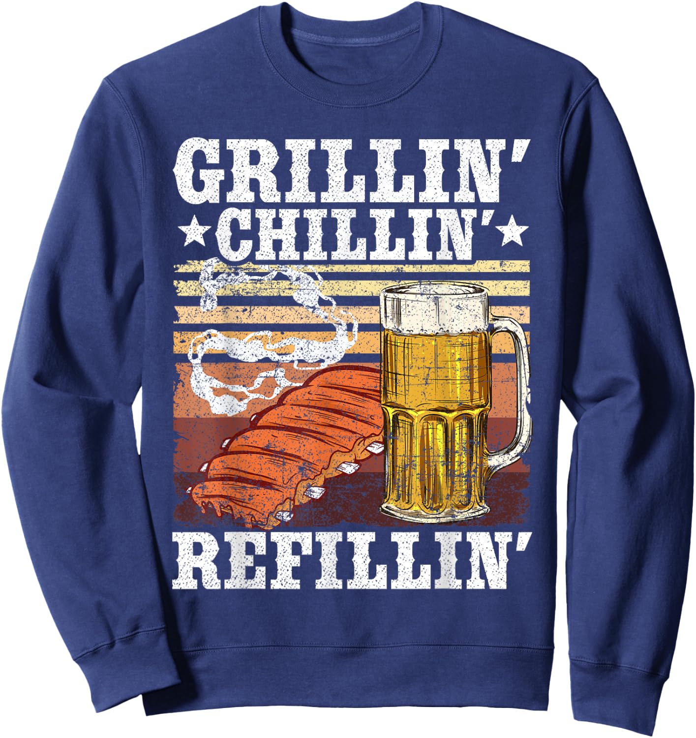 Barbecue Party Smoking Meat BBQ Grilling Chilling Refilling Sweatshirt - Sweatshirt | Navy