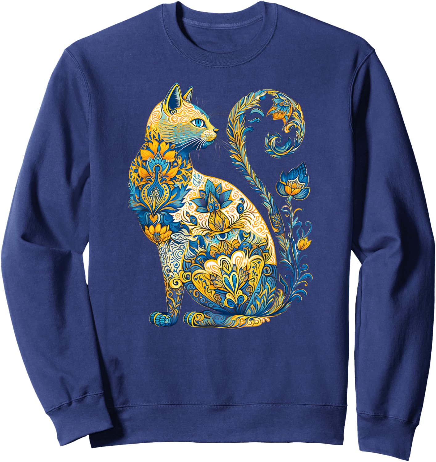 Ukrainian Cat Floral Vintage Ukraine Flag & Vyshyvanka Style Sweatshirt - Sweatshirt | Navy