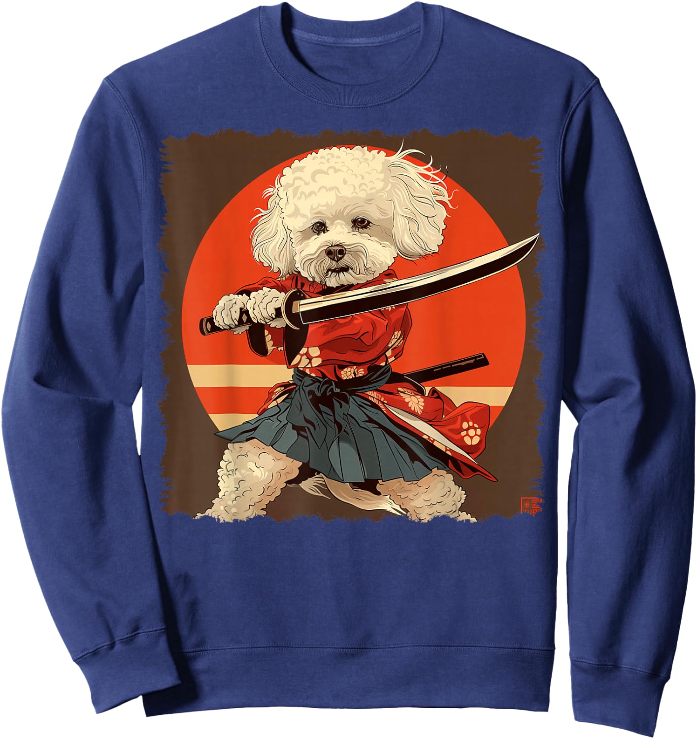 Bichon Frise Dog Japanese Art Samurai Ukiyo-e Vintage Sweatshirt - Sweatshirt | Navy