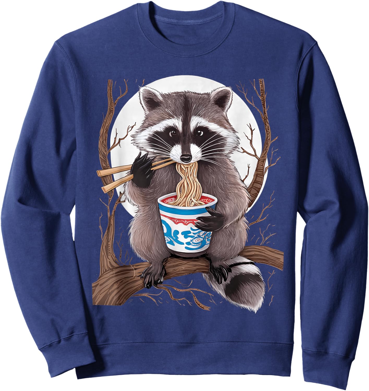 Raccoon Eating Instant Noodle Cup Funny Women Men Kids Sweatshirt - Sweatshirt | Navy