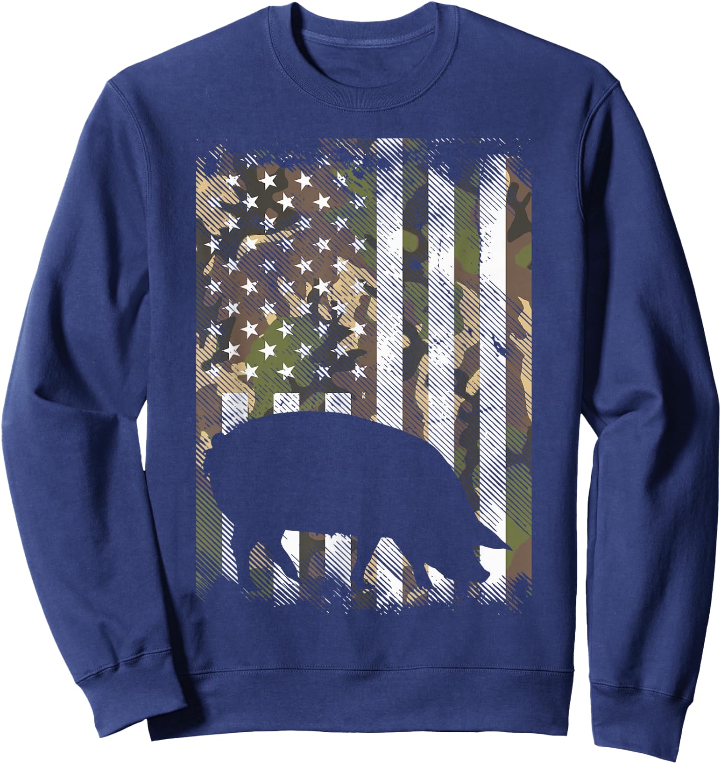 Camo US Flag Pig Vintage Farm Animal Patriotic Farmer Gift Sweatshirt - Sweatshirt | Navy