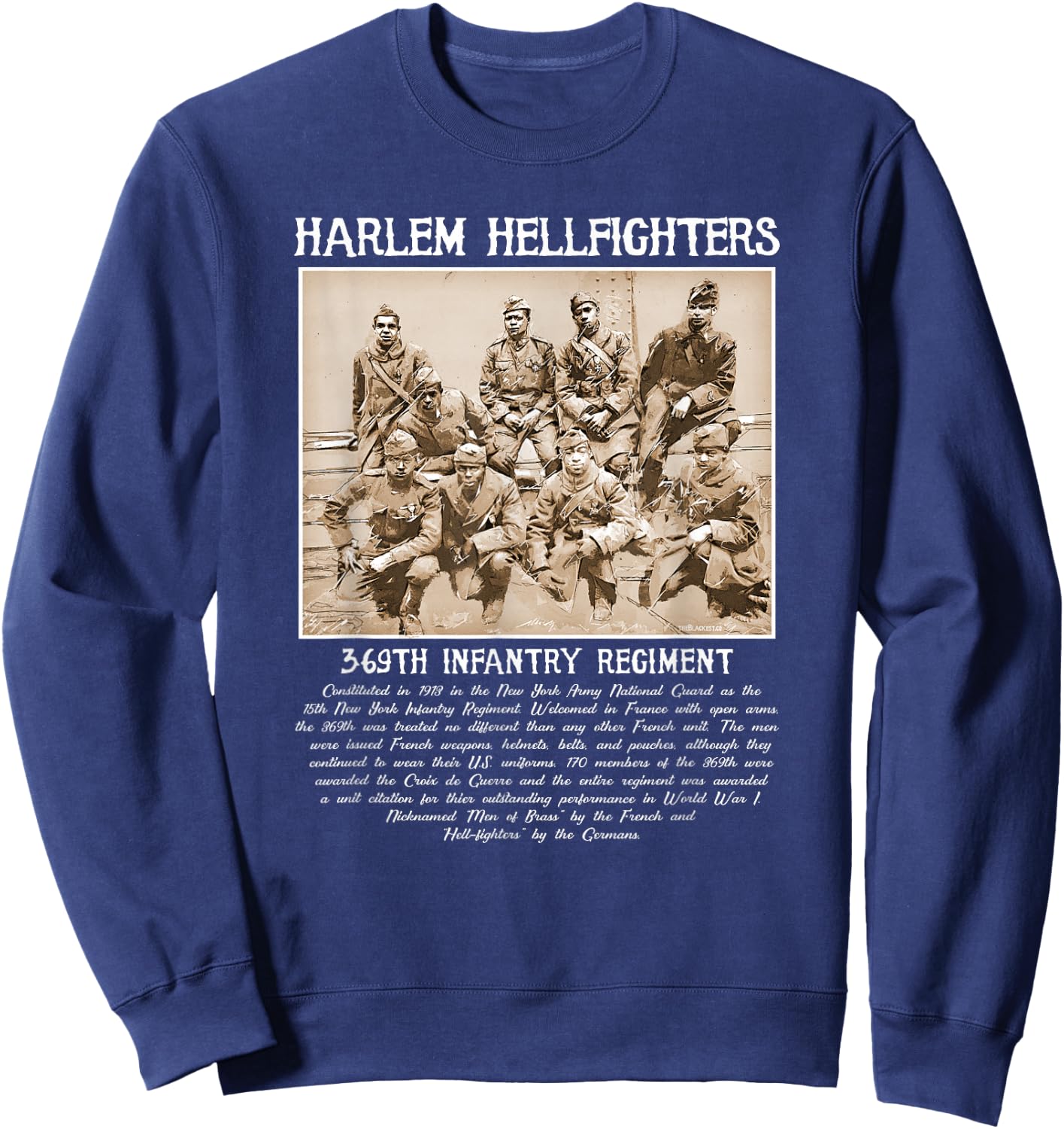 Harlem Hellfighters Vintage Black History WWI WWII Military Small Sweatshirt - Sweatshirt | Navy