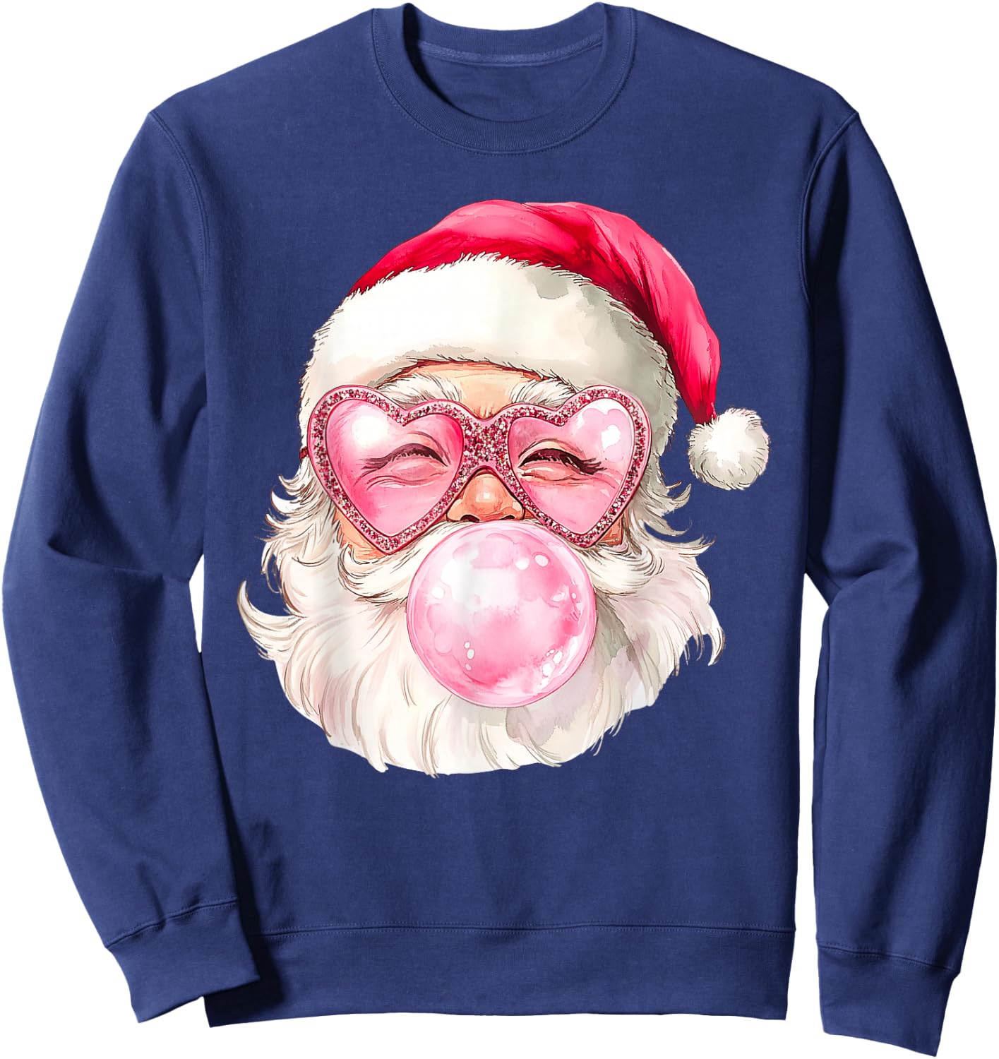 Vintage Retro Santa Christmas Bubble Gum Pink Sunglasses Sweatshirt - Sweatshirt | Navy