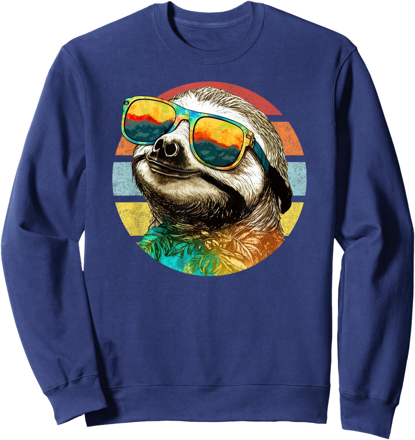 Cool sloth with sunglasses summer retro sunset Sweatshirt - Sweatshirt | Navy