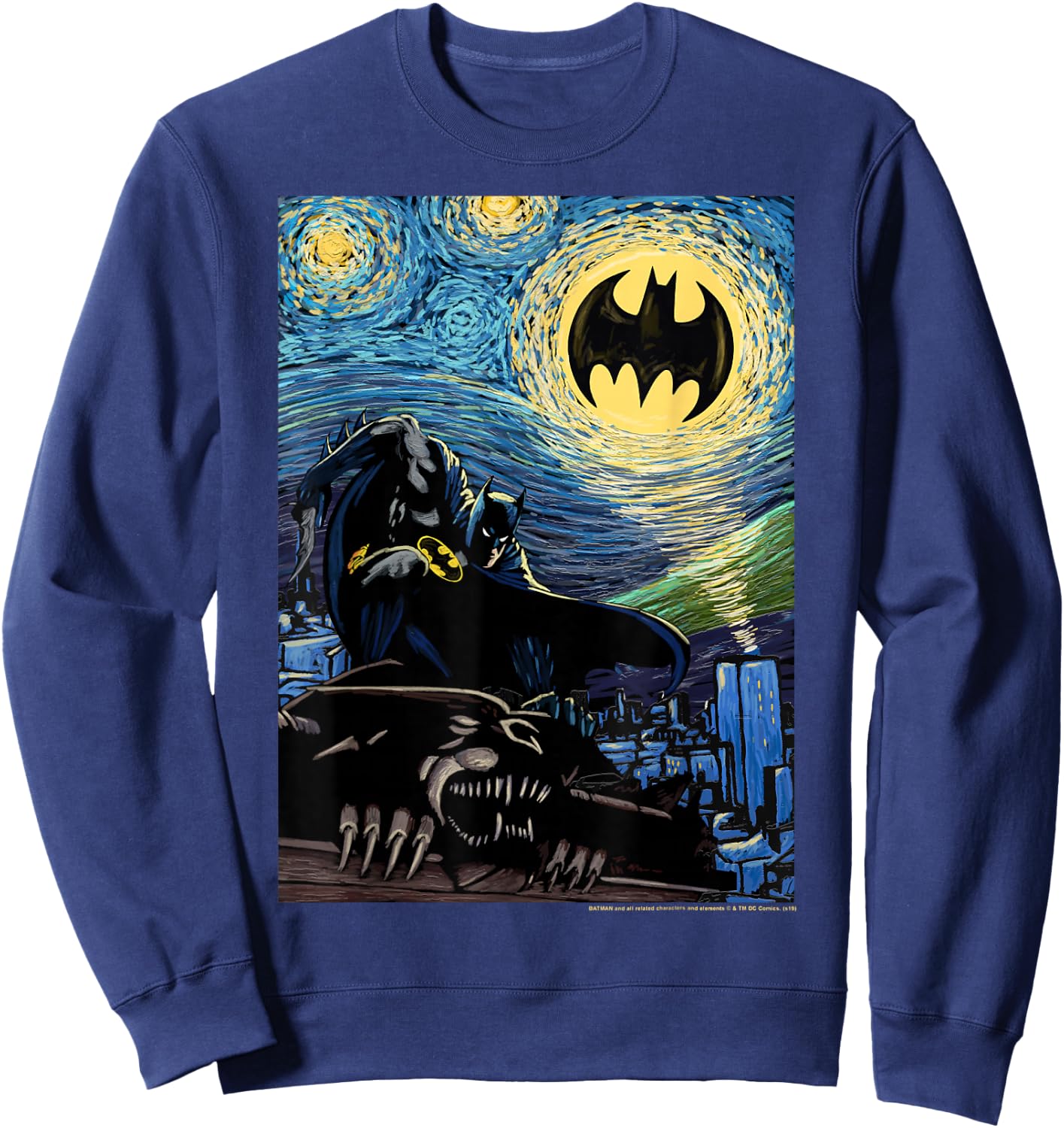 DC Comics Batman The Dark Knight Starry Night Style Poster Sweatshirt - Sweatshirt | Navy