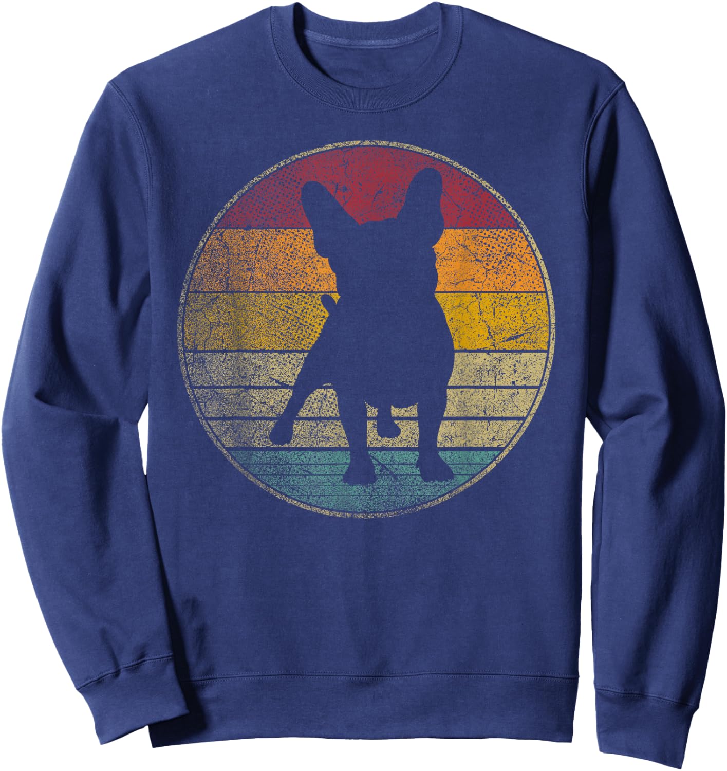 French Bulldog Dog Vintage Distressed Retro Silhouette 70s Women Kids Sweatshirt - Sweatshirt | Navy