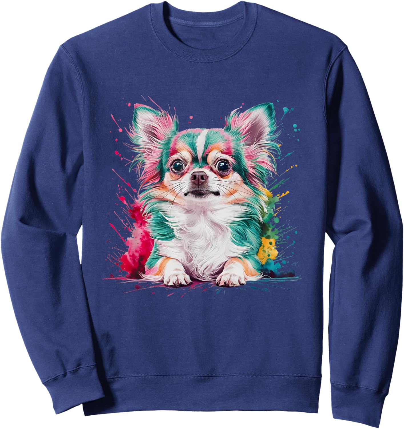 Men Woman Colorful Watercolor Chihuahua Sweatshirt - Sweatshirt | Navy