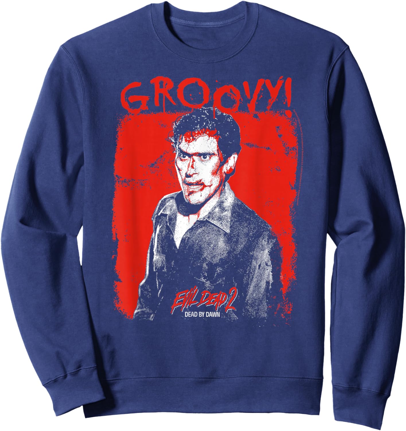 Ripple Junction x Evil Dead 2 Ash Williams Bloody Groovy , Black, S Sweatshirt - Sweatshirt | Navy