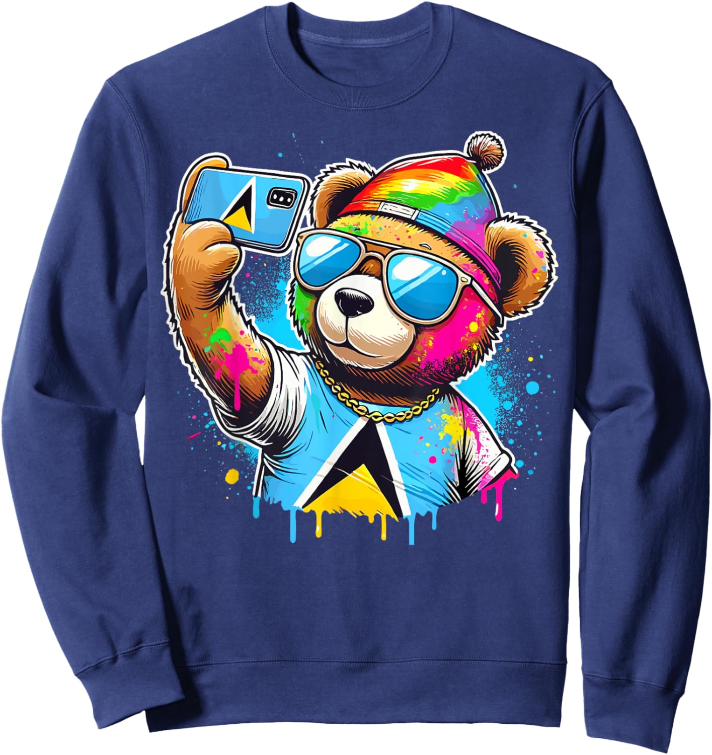 Funny St. Lucia Carnival Bear, Paint And Powder Fete,Jouvert Sweatshirt - Sweatshirt | Navy