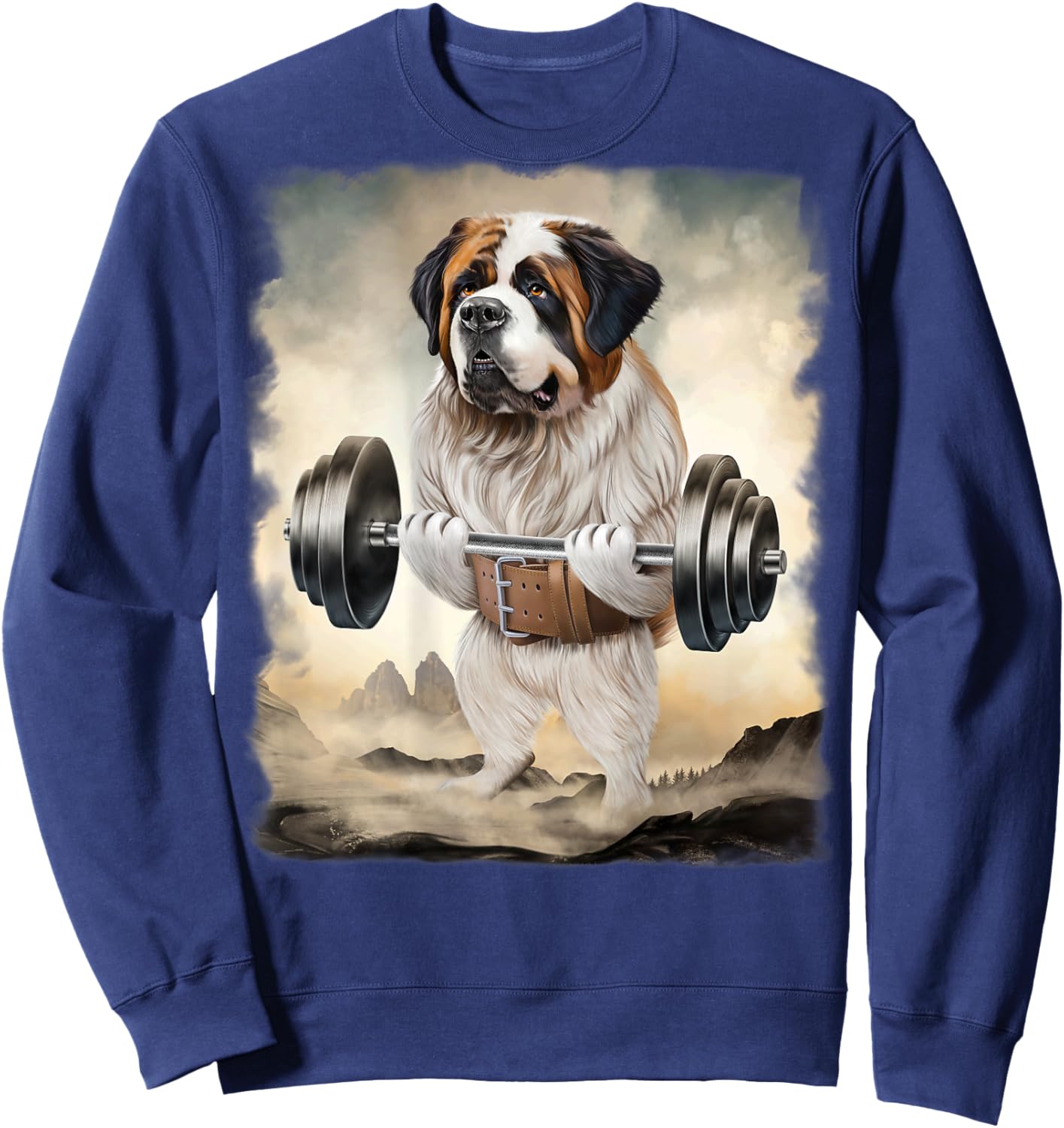Saint Bernard Dog Muscle Training Weightlifting Men Women Kids Sweatshirt - Sweatshirt | Navy
