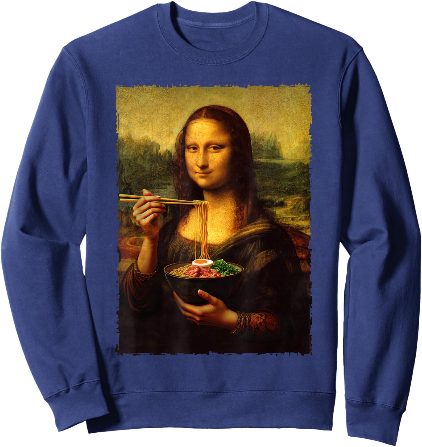 Mona Lisa Eating Japanese Noodles Ramen Art Teacher , Black, S Sweatshirt - Sweatshirt | Navy