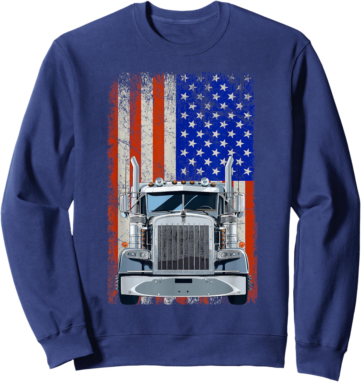 US American Flag Semi Truck Driver Sweatshirt - Sweatshirt | Navy