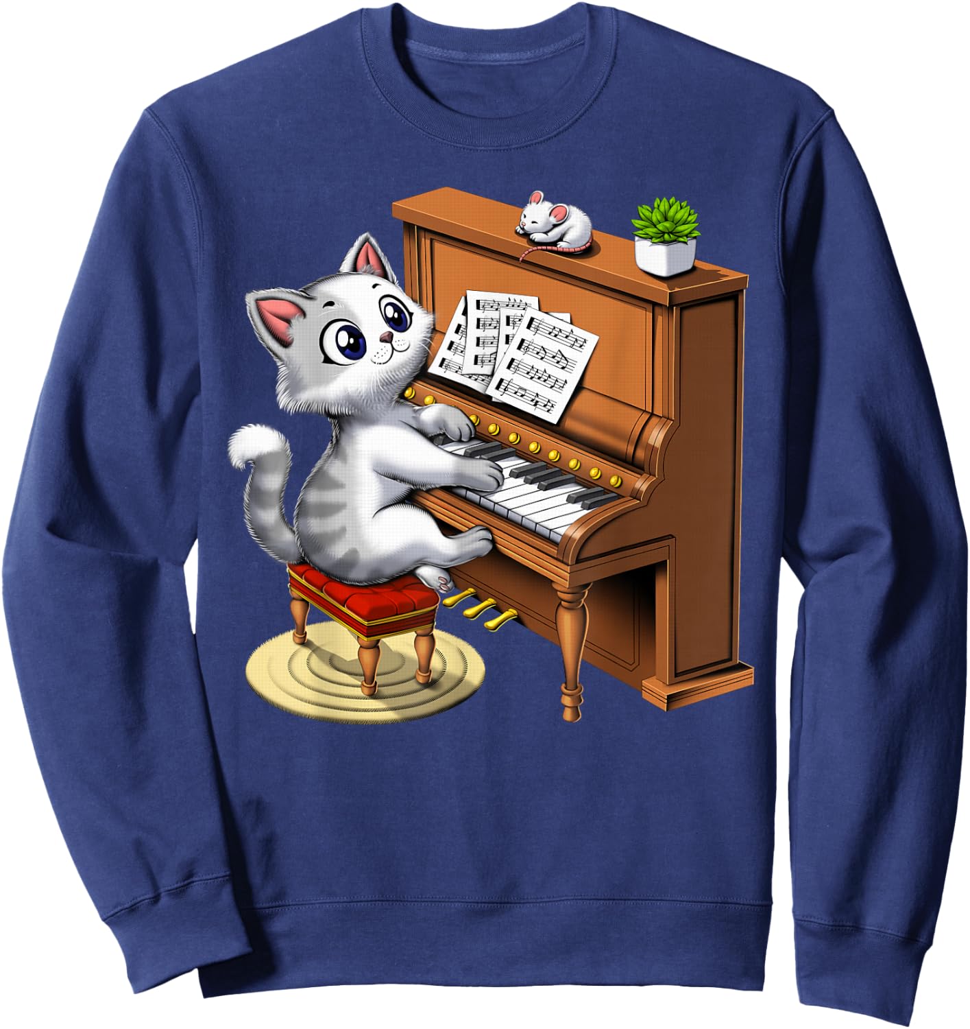 Cat Playing Piano Pianist Musician Classical Music Funny Sweatshirt - Sweatshirt | Navy