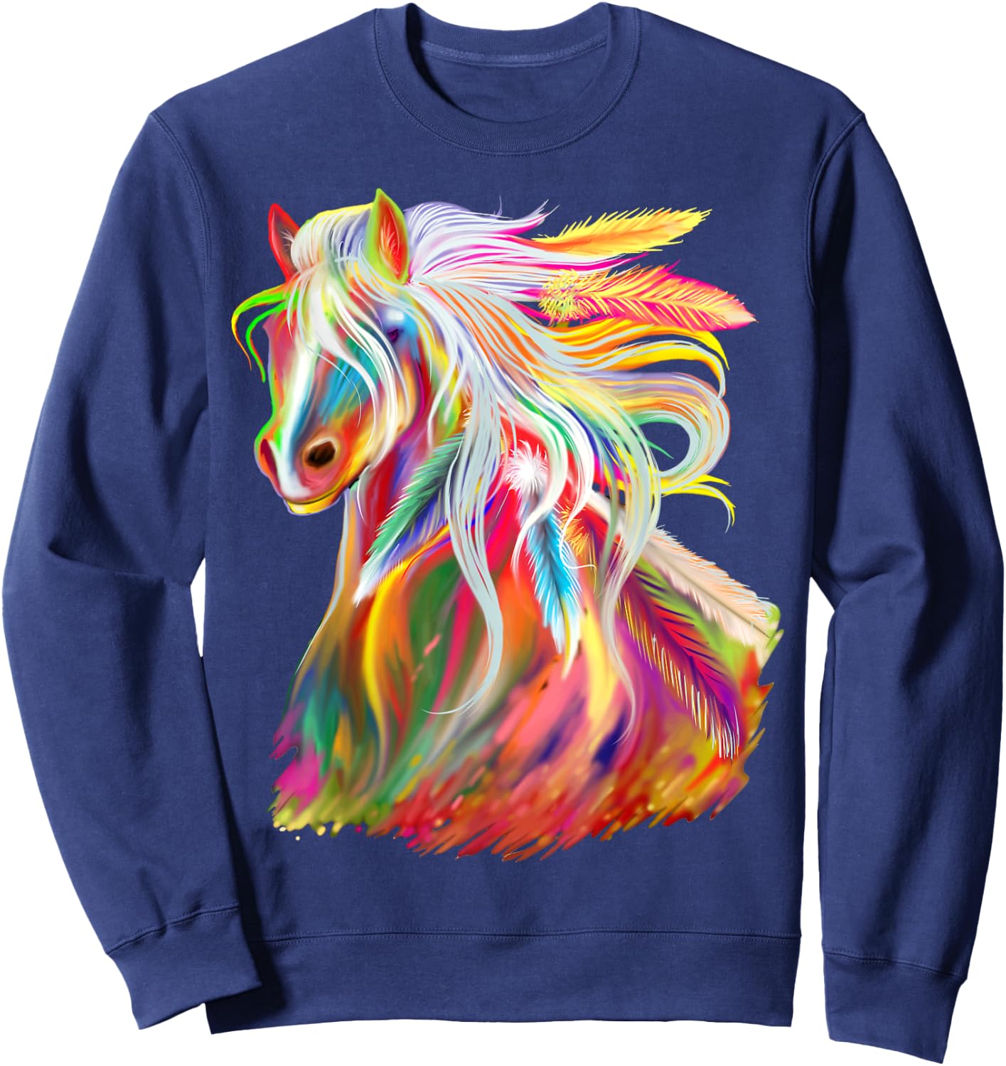 Love Horses Apparel For Girls Women Horse Head Watercolor Equestrian Sweatshirt - Sweatshirt | Navy