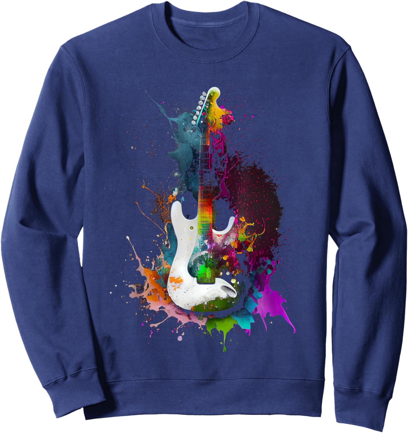 Guitar Musician Electric Guitars Player Gifts for Guitarist, Women's -Adults, Black, Small, Short Sleeve, , Classic Fit, Cotton 65% Polyester 35% Sweatshirt - Sweatshirt | Navy