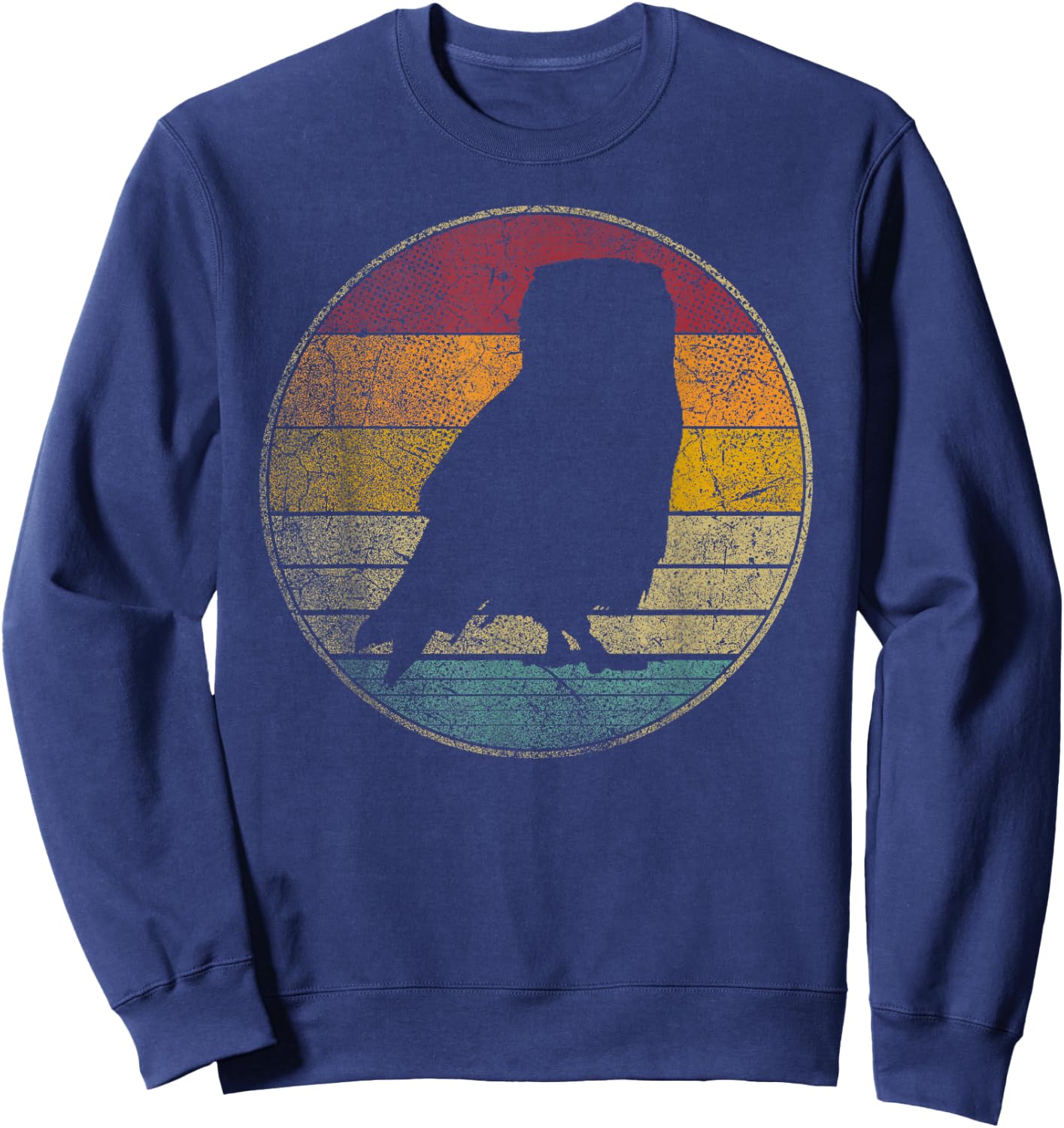 Owl Bird Vintage Distressed Retro Silhouette 70's 80's Sweatshirt - Sweatshirt | Navy
