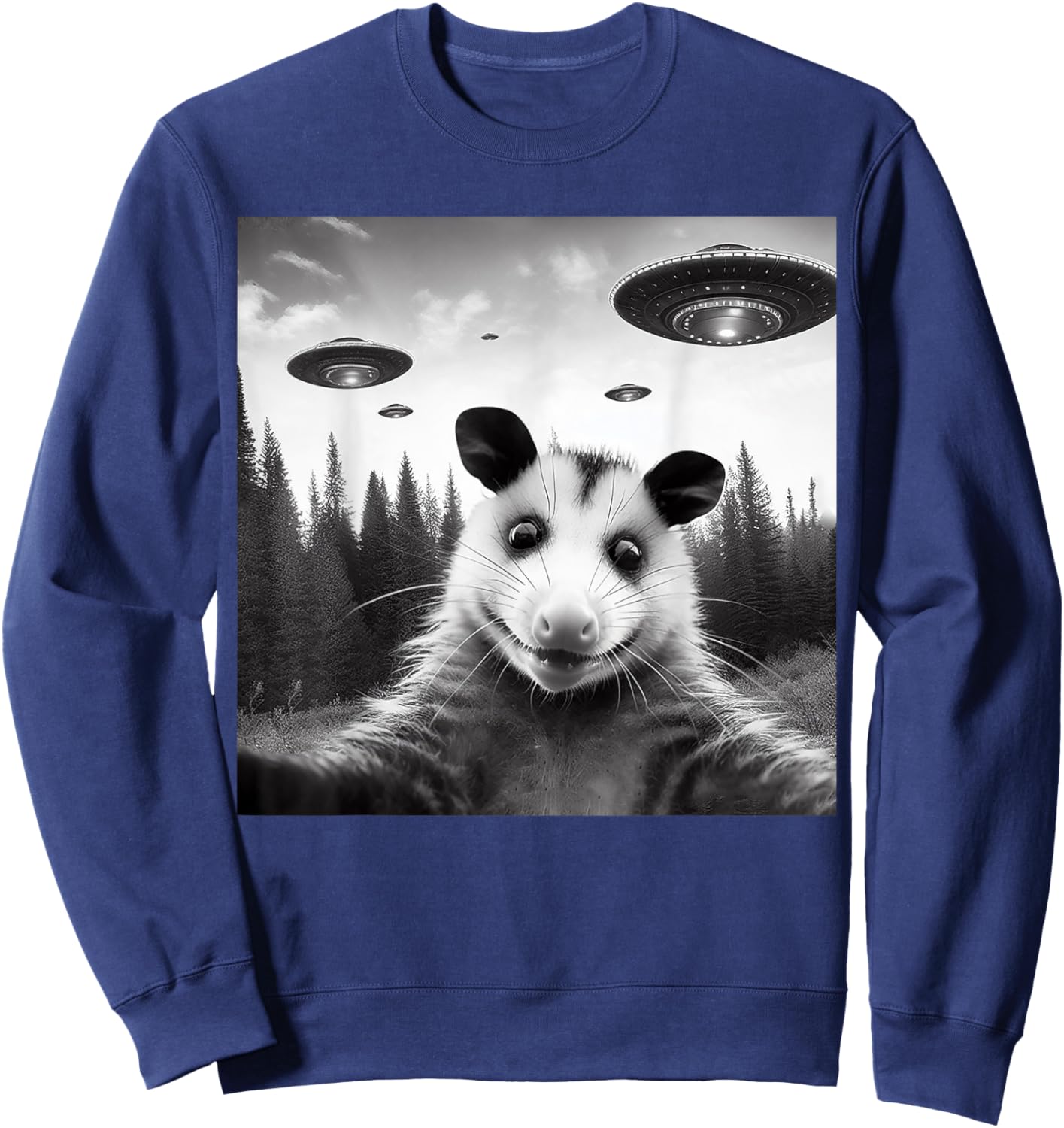 Opossum Selfie With Alien UFO Funny Gifts Women Kid Sweatshirt - Sweatshirt | Navy