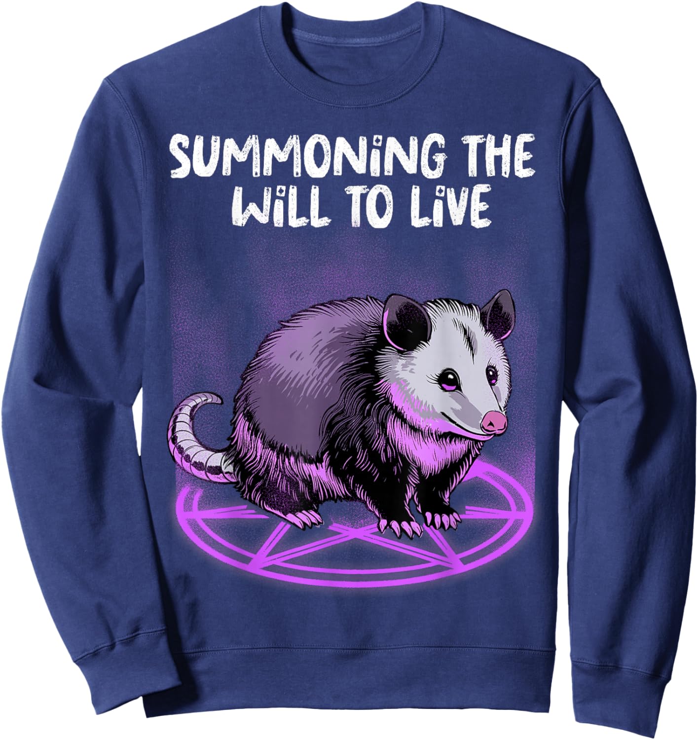 Opossum Shirt Summoning Demons Satanic Possum Pentagram Sweatshirt - Sweatshirt | Navy