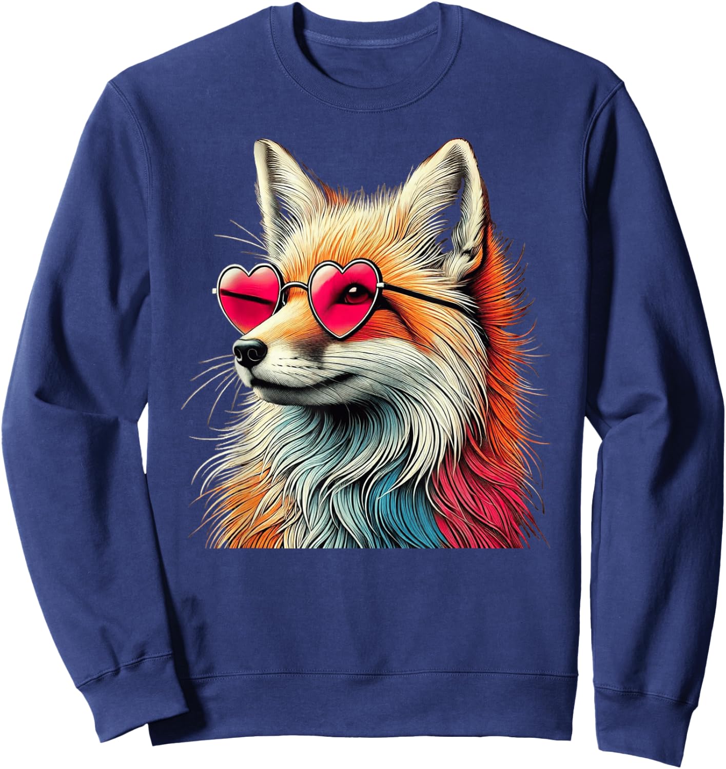 Valentines Day Fox Heart Sunglasses Boys Girls Women Sweatshirt - Sweatshirt | Navy