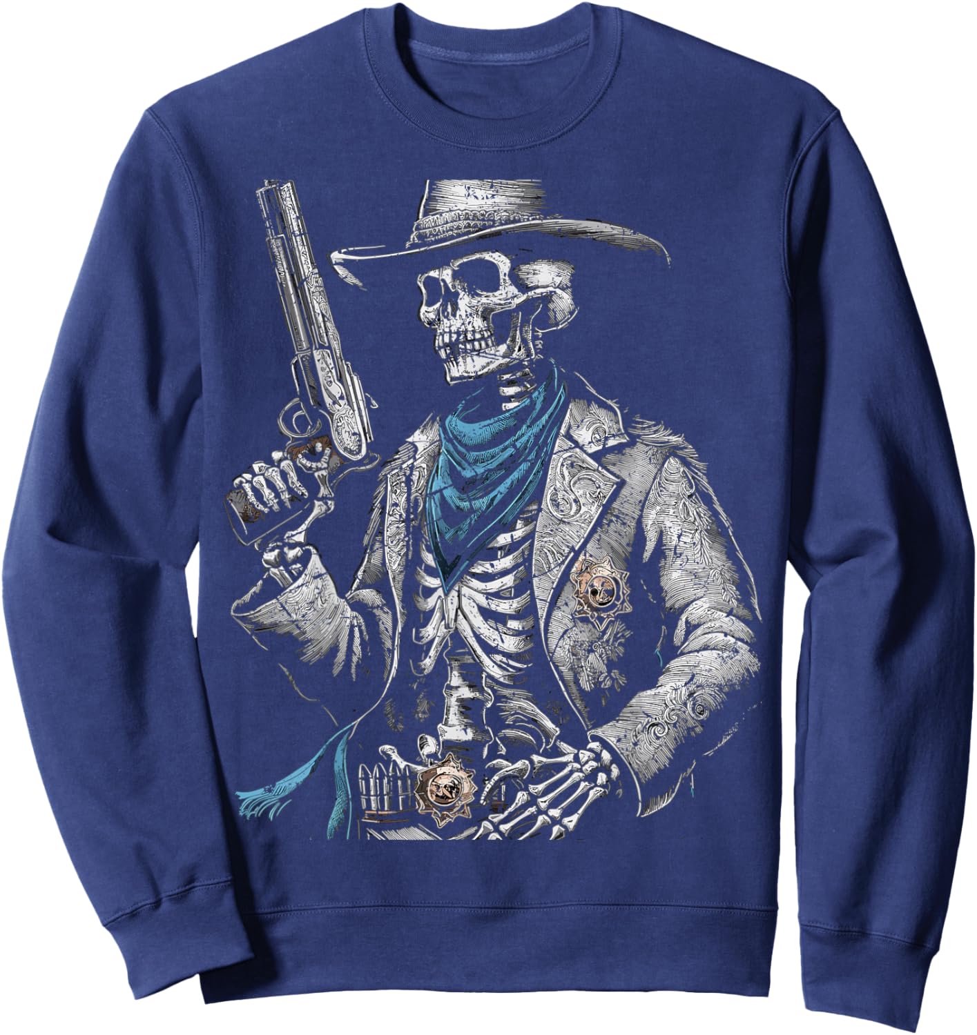 Outlaw Wild West Skeleton Cowboy Gunslinger Sweatshirt - Sweatshirt | Navy