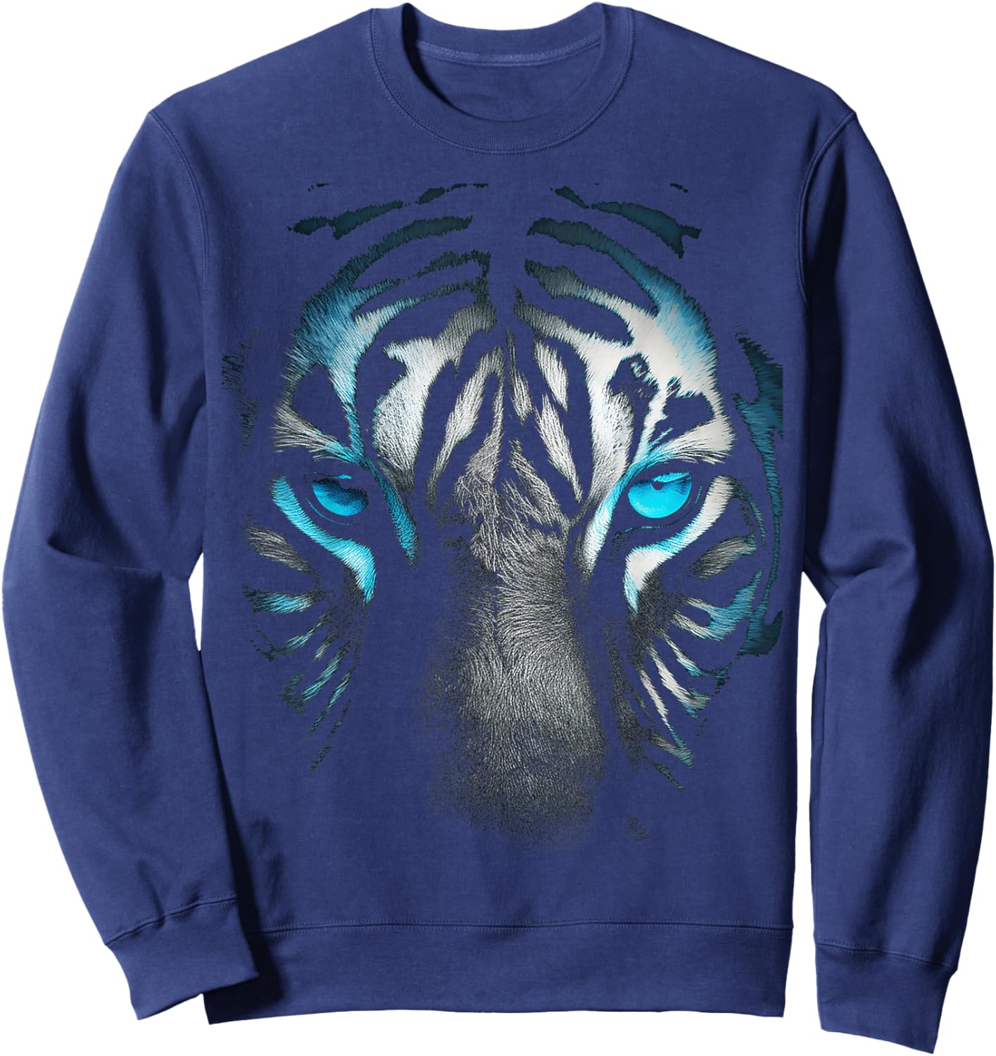 Tiger Blue Eyes Animal Portrait Art Graphic Tiger Sweatshirt - Sweatshirt | Navy