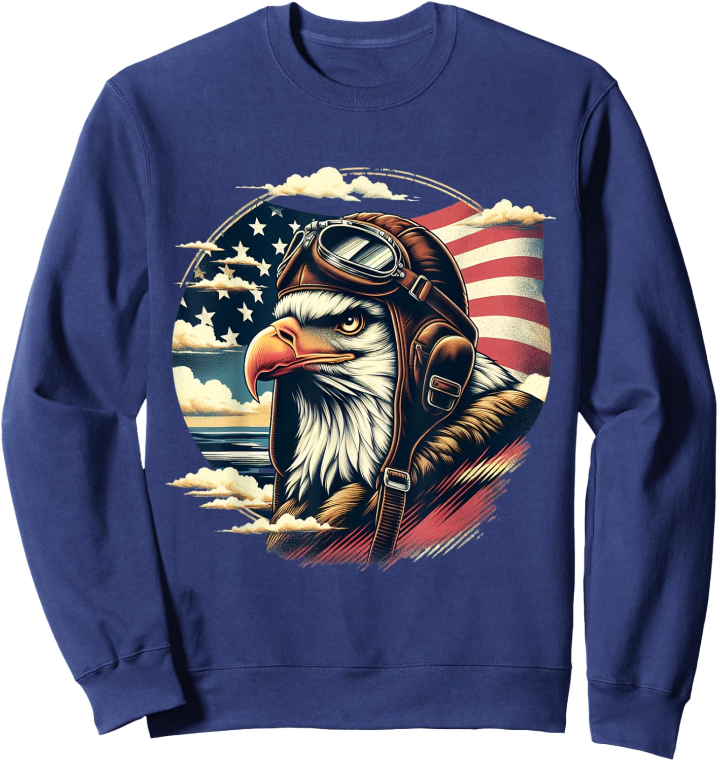 4th of July Patriotic American Shirt Eagle Fighter Pilot Sweatshirt - Sweatshirt | Navy