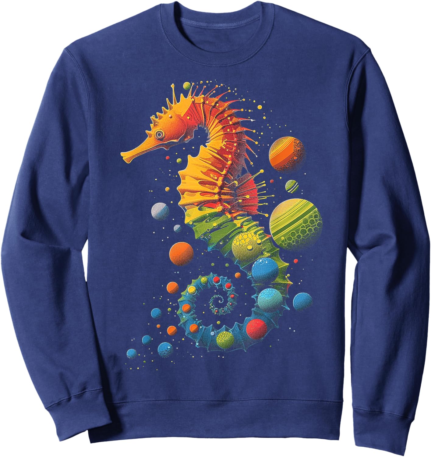 Sea Horse Planets Colorful Animal Art Graphic Sea Horse Sweatshirt - Sweatshirt | Navy