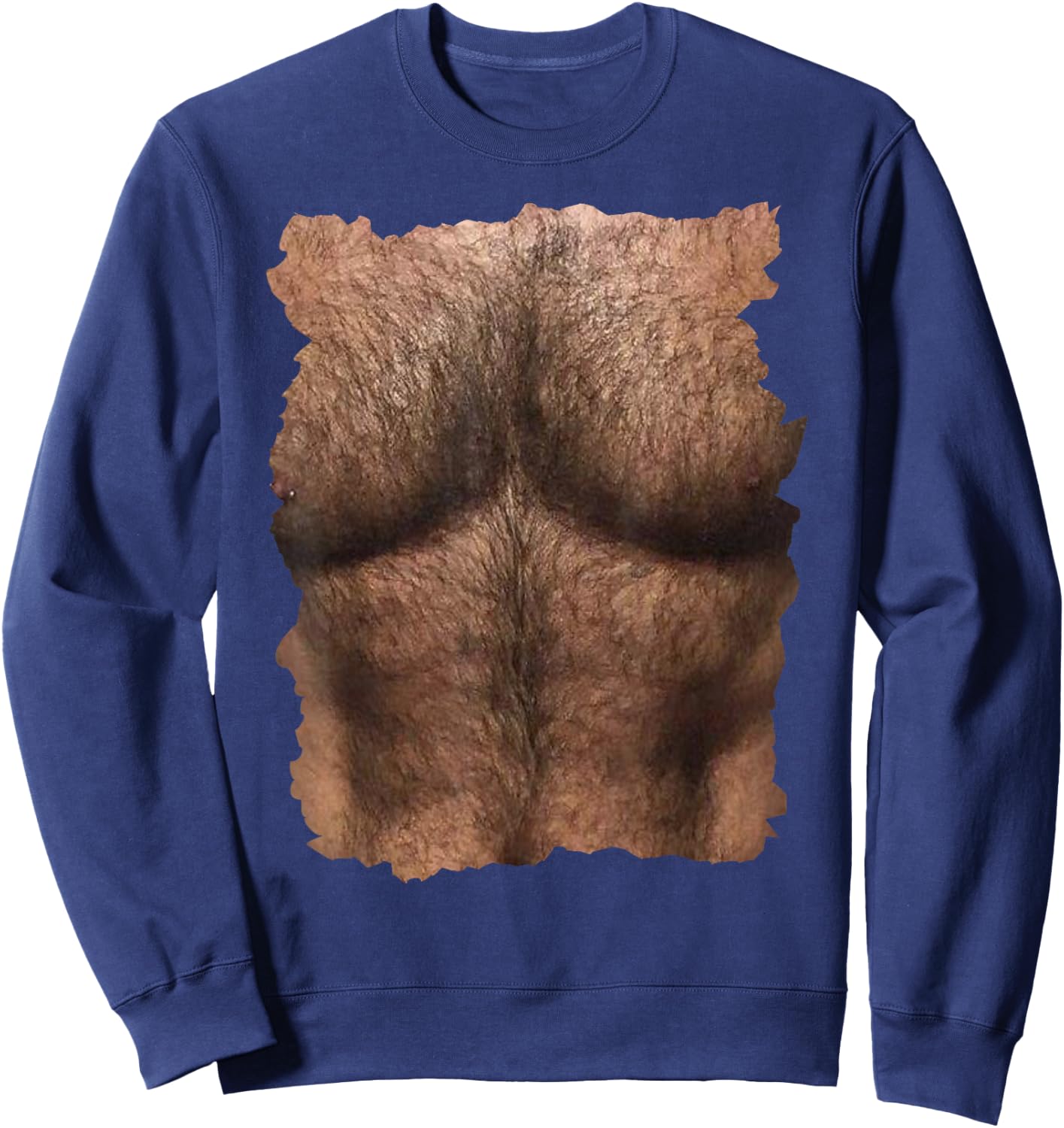 Hairy Chest with Man's Six Pack Funny Sweatshirt - Sweatshirt | Navy