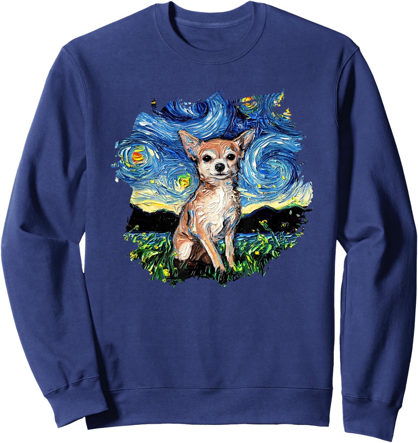 Tan Chihuahua Starry Night Impressionist Dog Art by Aja Sweatshirt - Sweatshirt | Navy