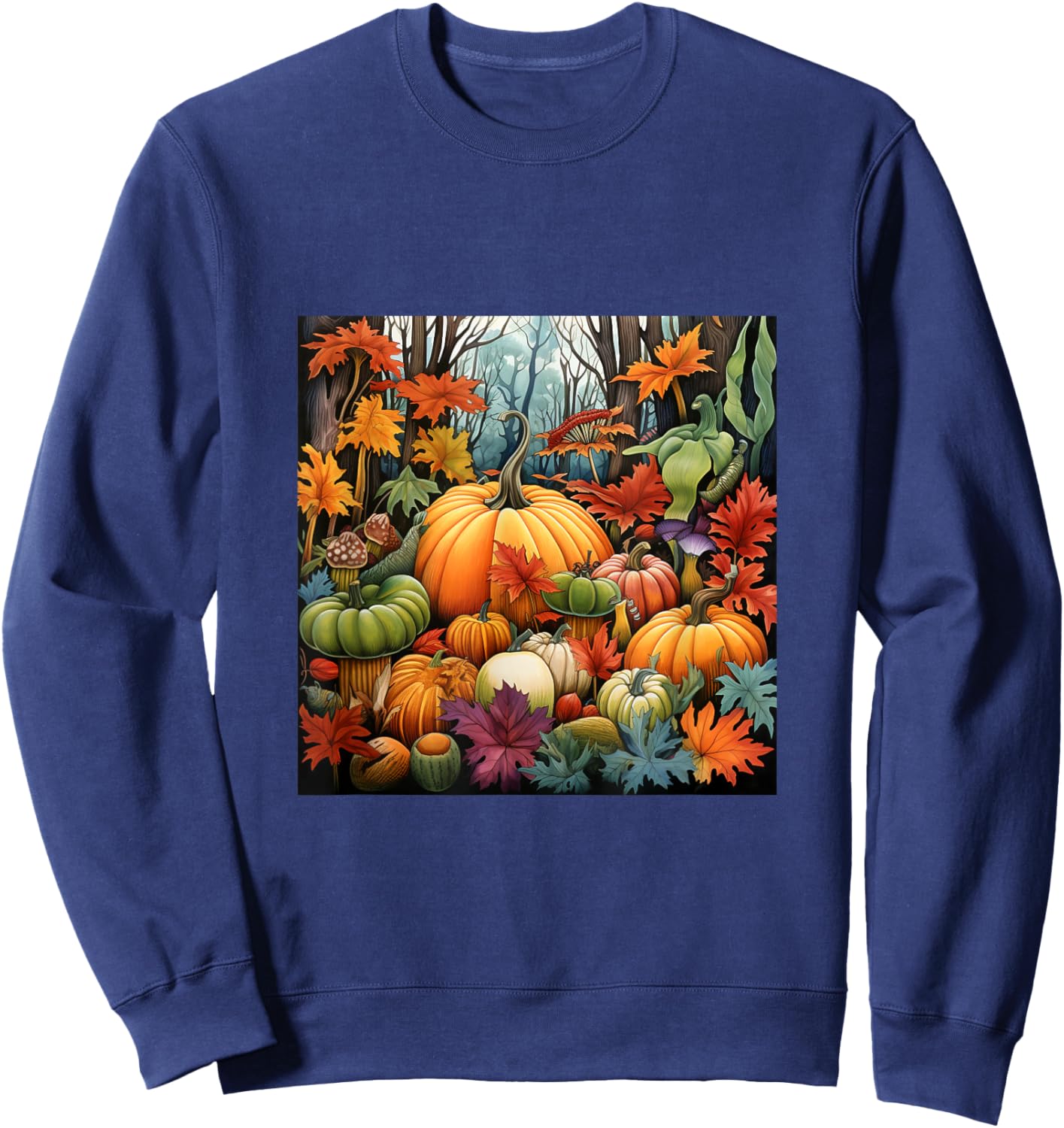 Fall Leaves autumn pumpkin pattern autumn color foliage Sweatshirt - Sweatshirt | Navy