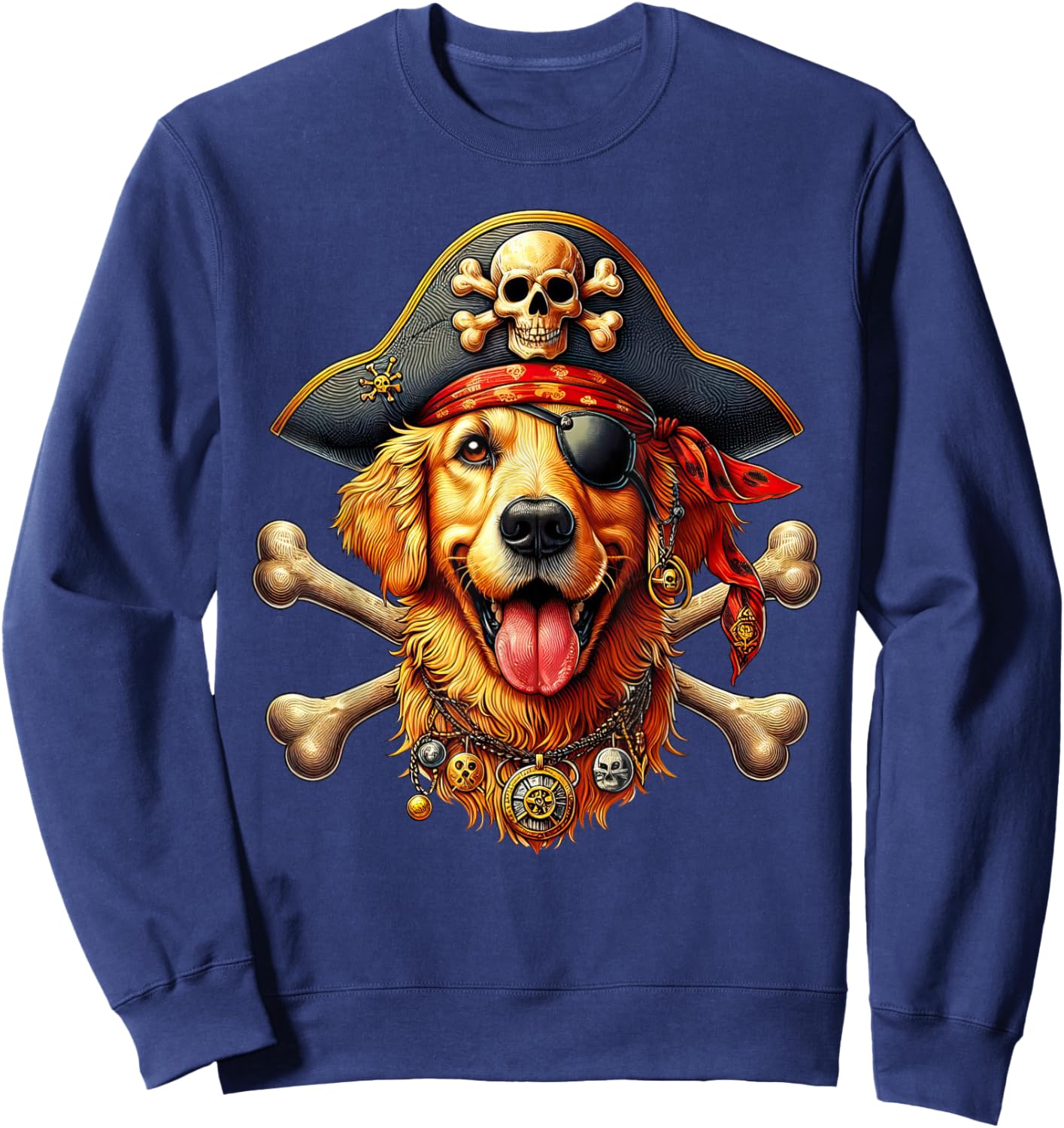 Golden Retriever Pirate Crossbones Halloween Kid Sweatshirt - Sweatshirt | Navy
