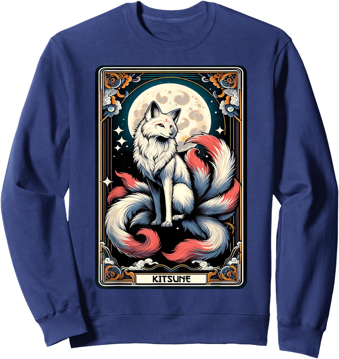 Japanese Kitsune Fox Nine Tailed Fox Tarot Card Anime Sweatshirt - Sweatshirt | Navy