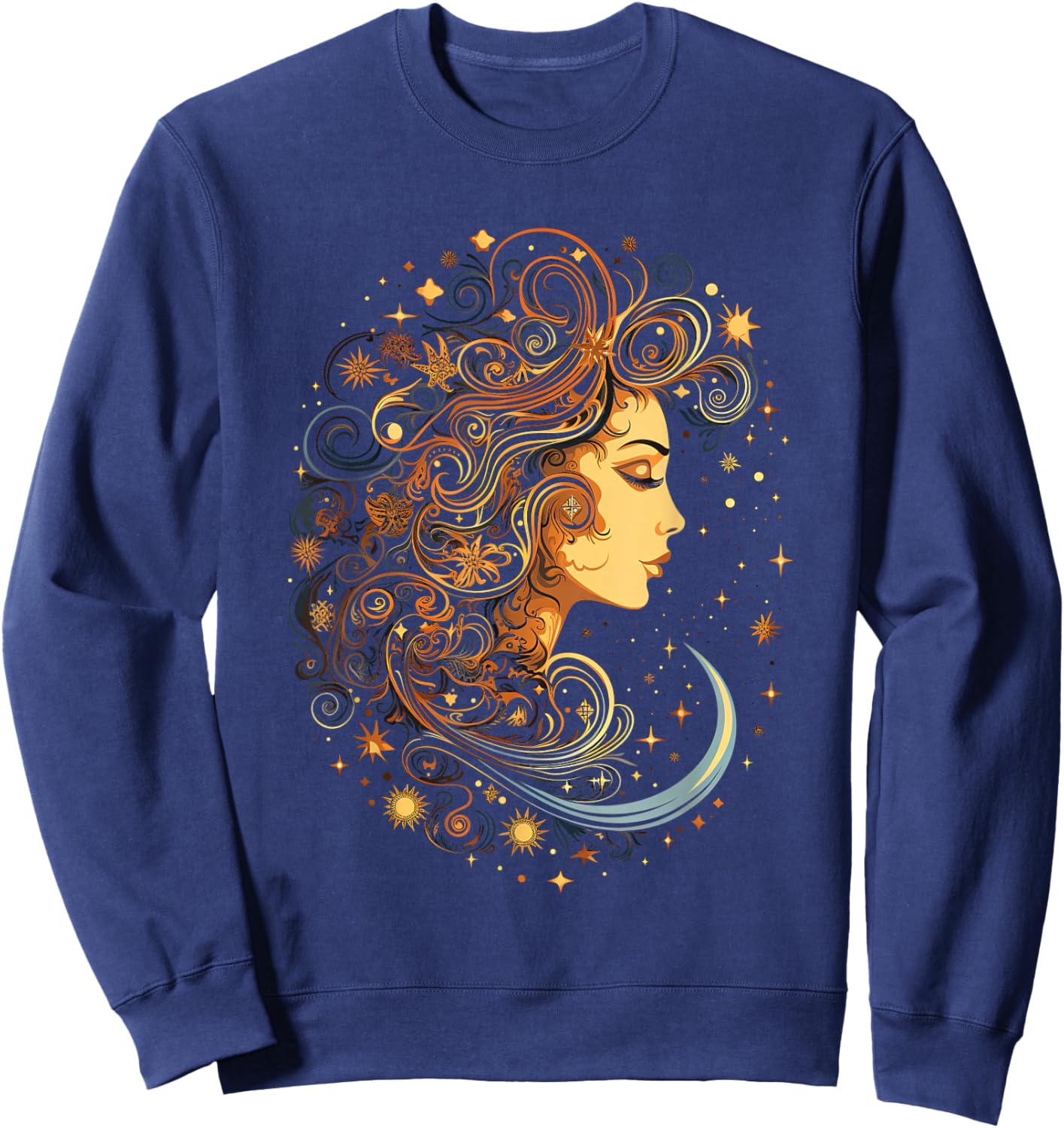 Mystic Sun and Moon Woman Mystical Flowers Aesthetic Sweatshirt - Sweatshirt | Navy