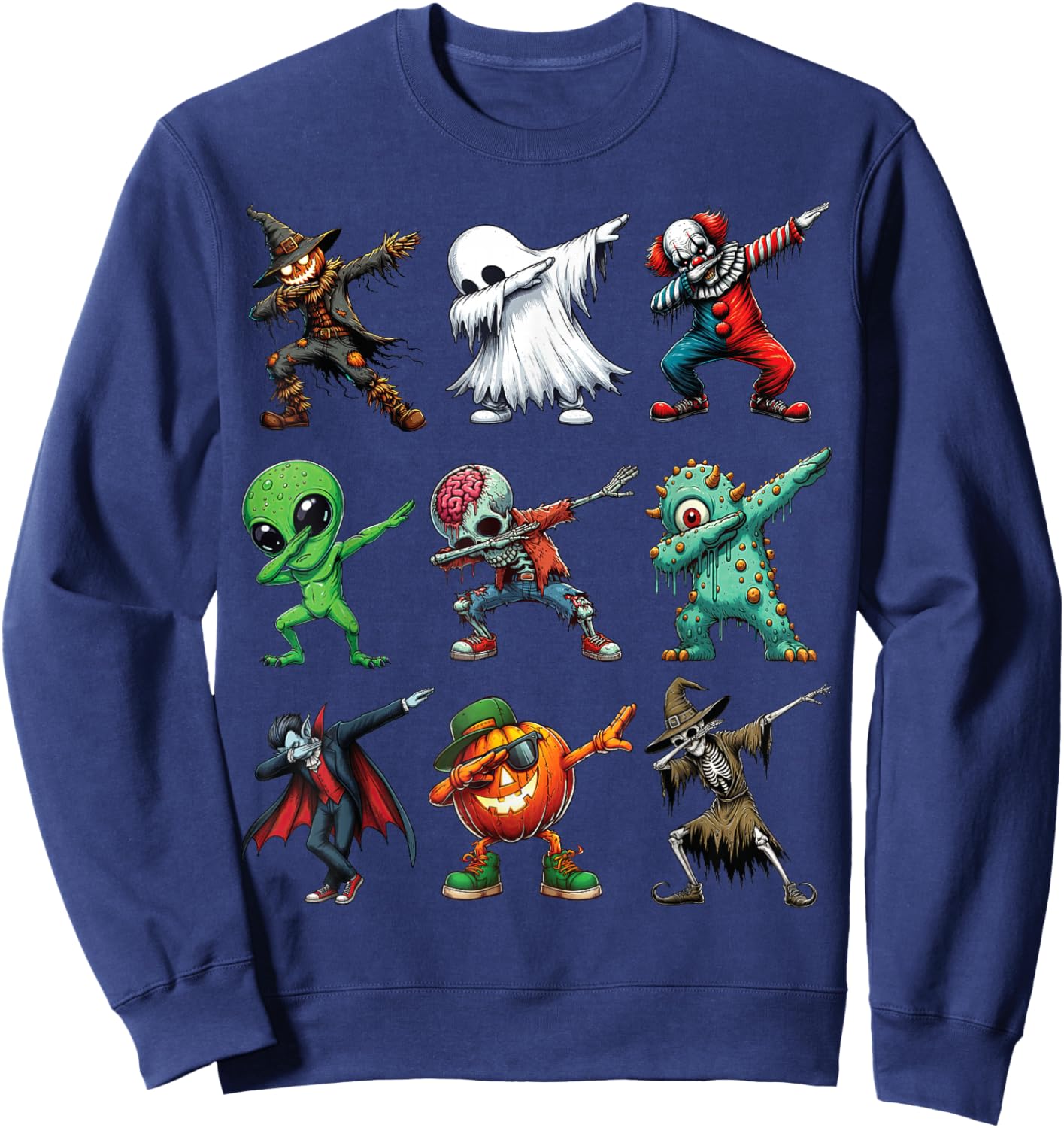 Dabbing Halloween Zombie Skeleton Pumpkin Scarecrow Ghost Sweatshirt - Sweatshirt | Navy