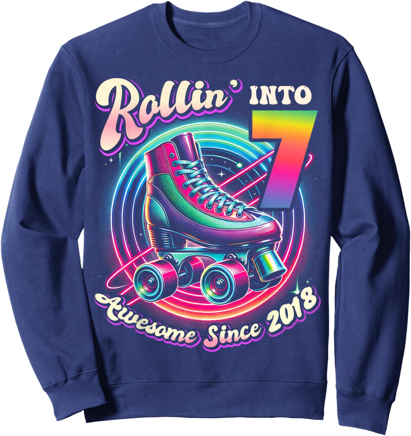 Birthday Roller Skating 7th Girls Rollin into 7 Skate Party Sweatshirt - Sweatshirt | Navy