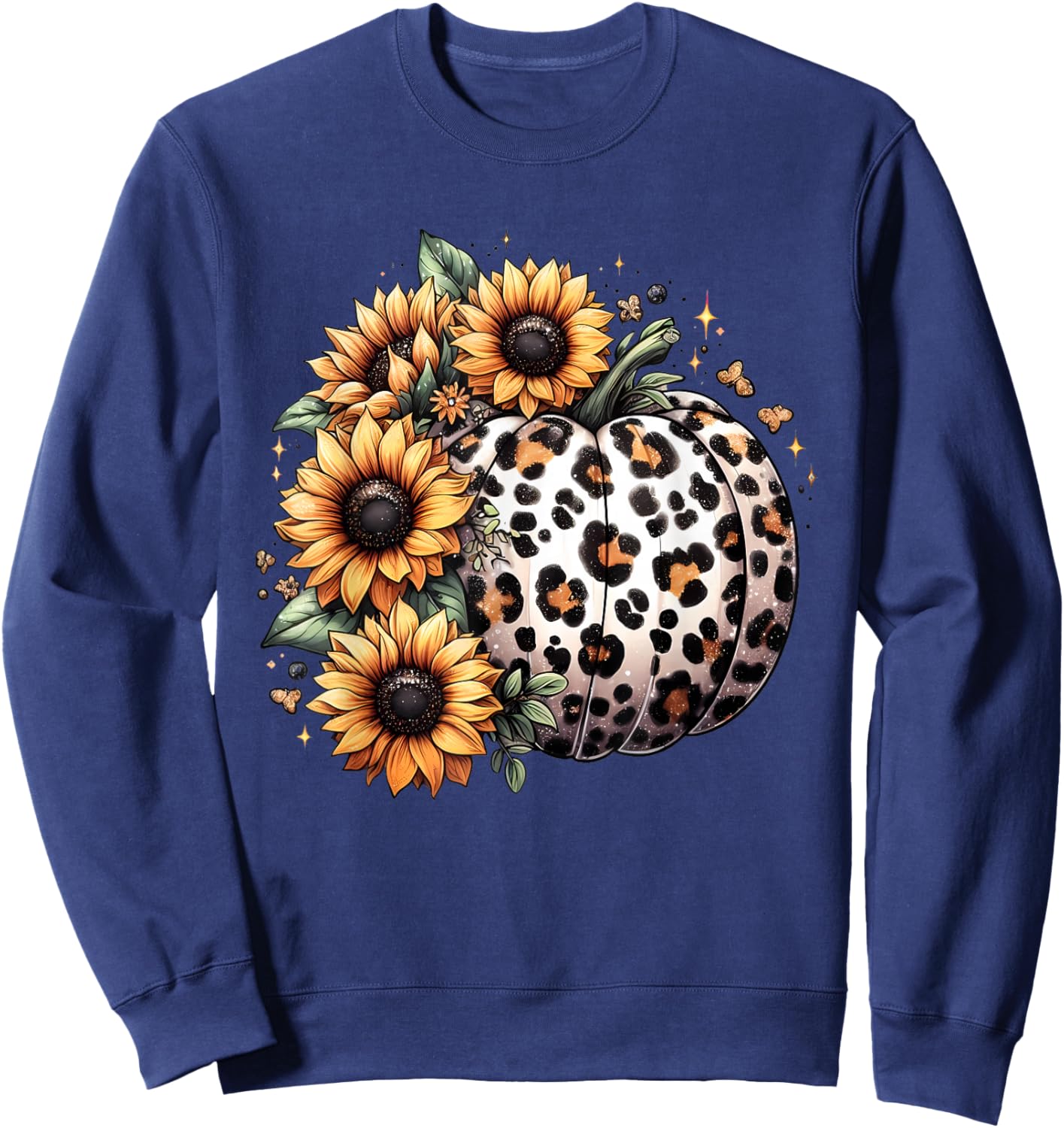 Pumpkin Leopard Sunflower Fall Lover Autumn Sweatshirt - Sweatshirt | Navy