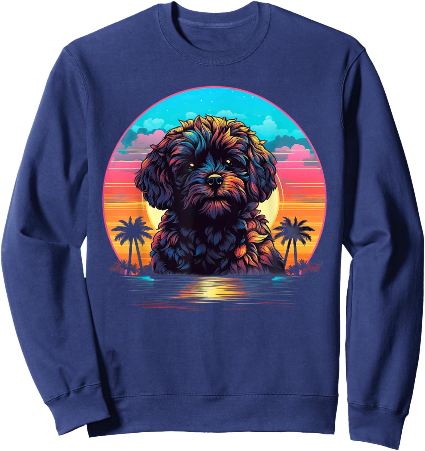 Retro Sunset Shih-Poo Dog Sweatshirt - Sweatshirt | Navy