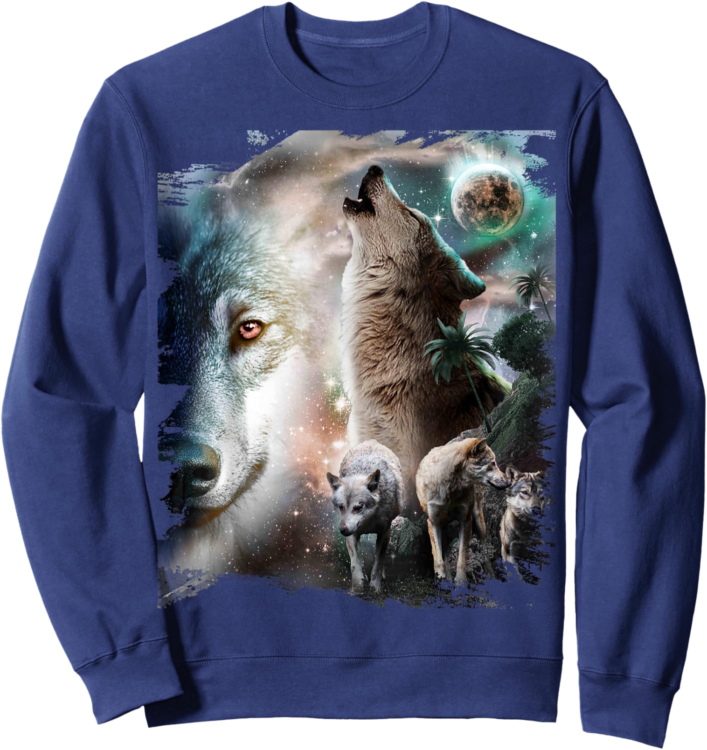 Space Wolves Wolf Howling at Moon Sweatshirt - Sweatshirt | Navy