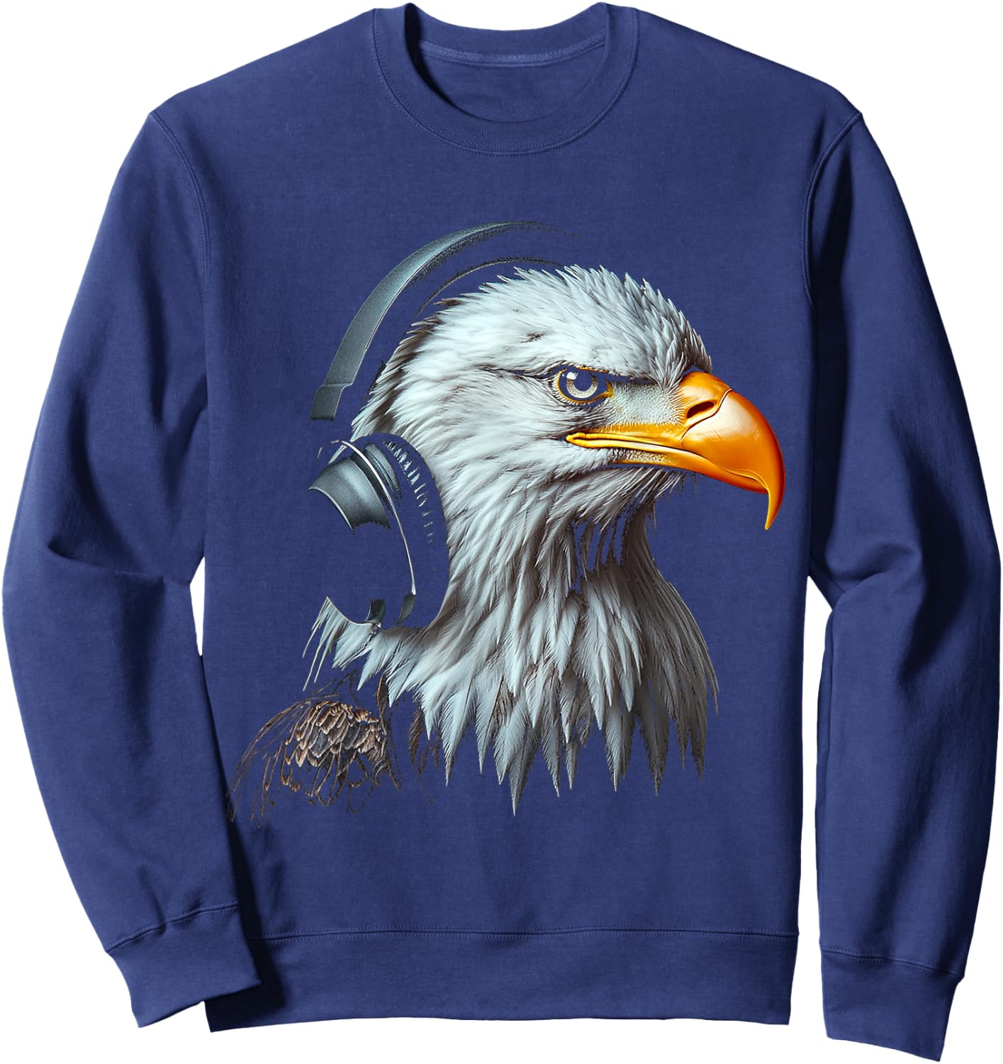 Eagle Bird Motif Animal Artwork Music Headphone Eagle Sweatshirt - Sweatshirt | Navy