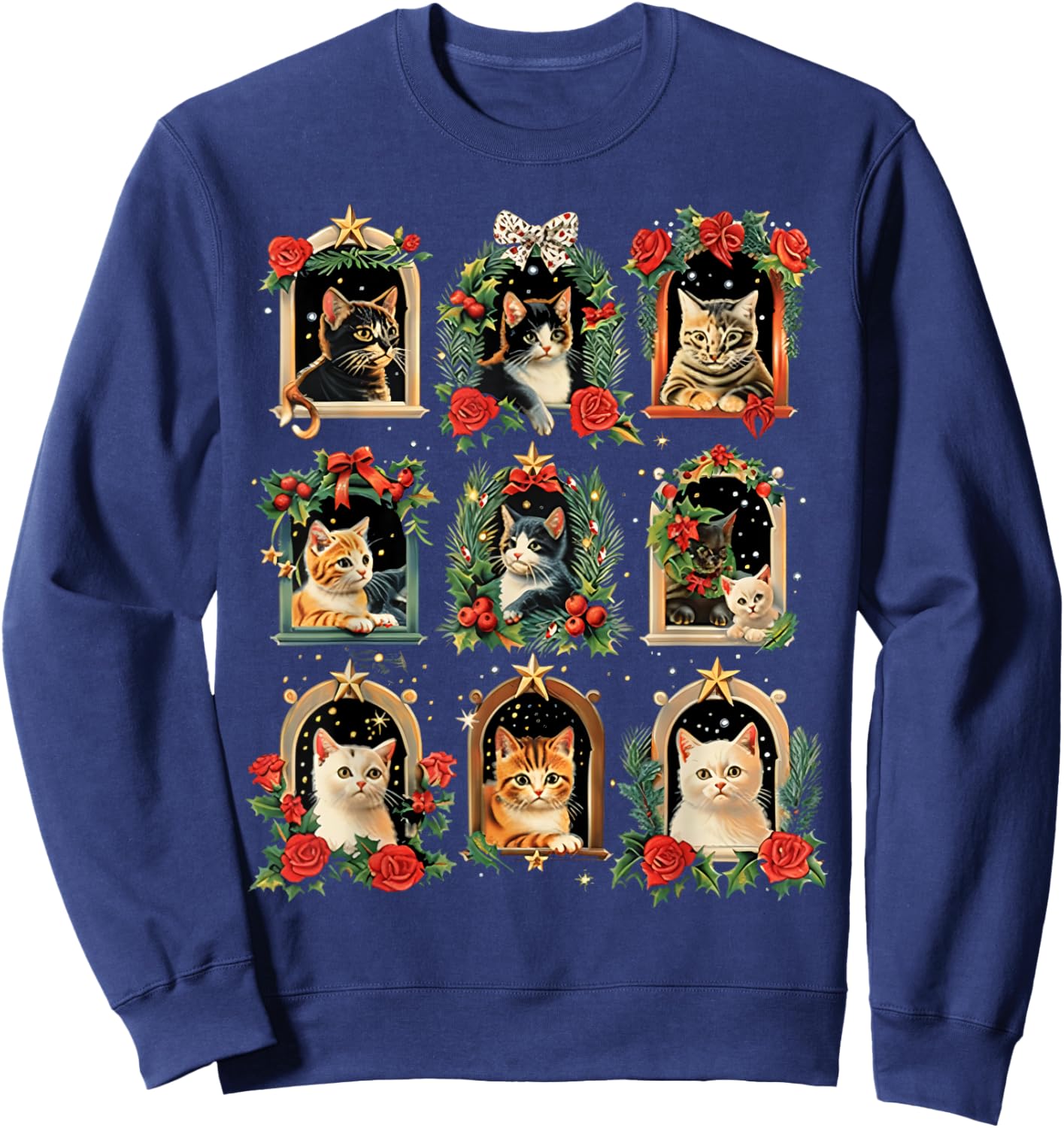 Vintage Kitten Christmas Cats, Cat Mom, Cat Dad Women Men Sweatshirt - Sweatshirt | Navy