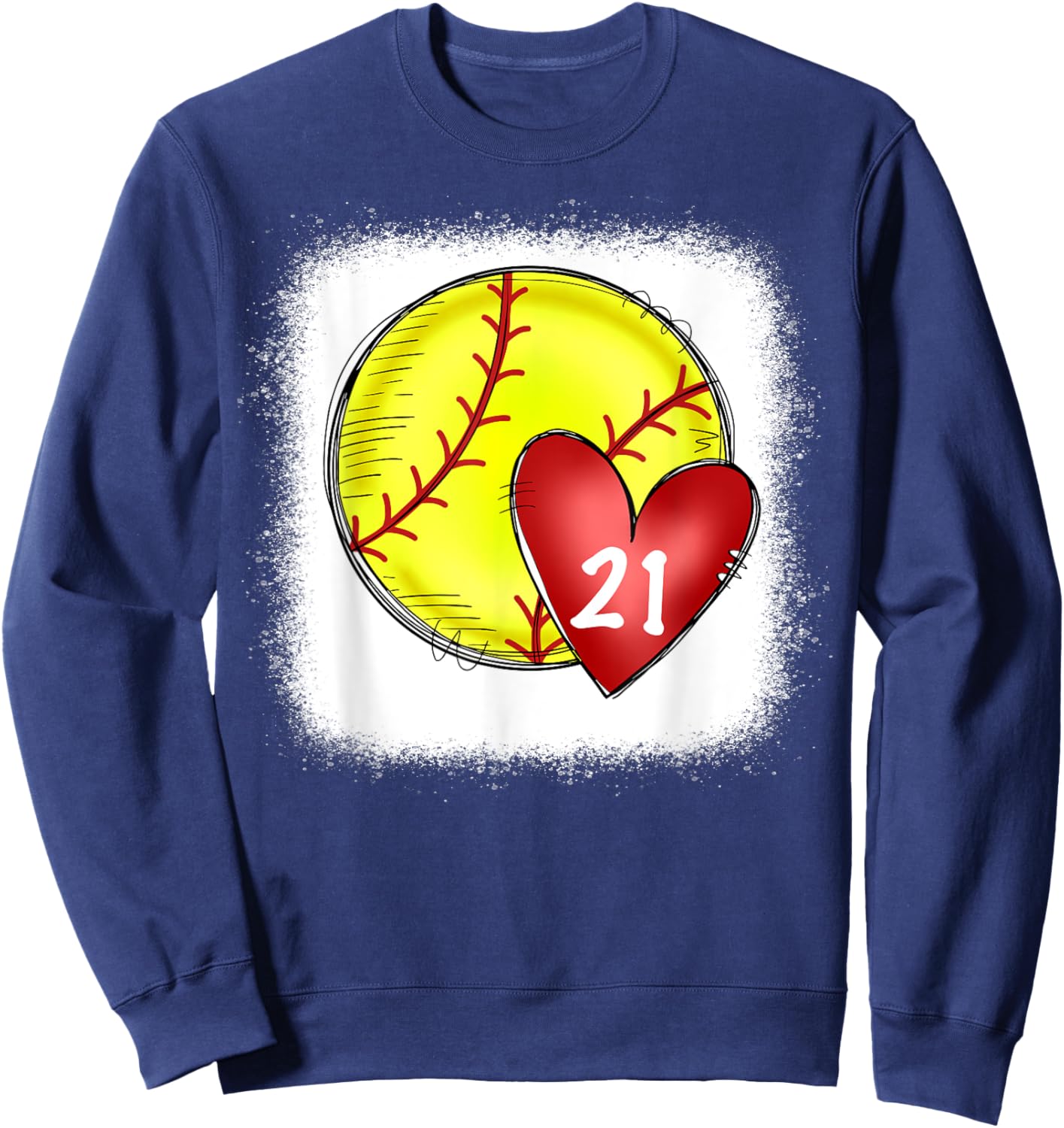 Bleached Custom Softball Mom Number 21 Heart for Mom Sweatshirt - Sweatshirt | Navy