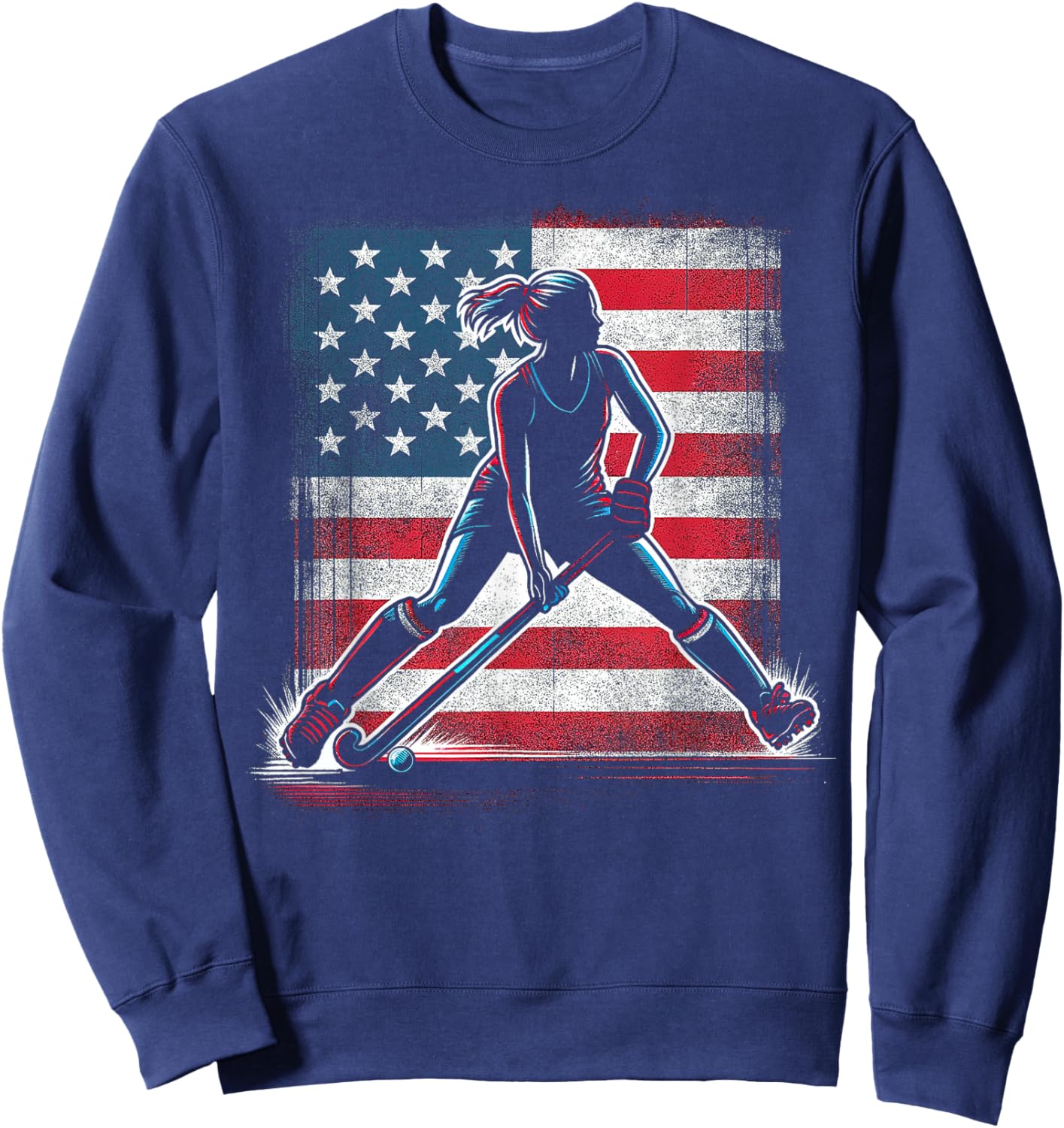 Field Hockey Girl USA United States Of America Flag Sweatshirt - Sweatshirt | Navy
