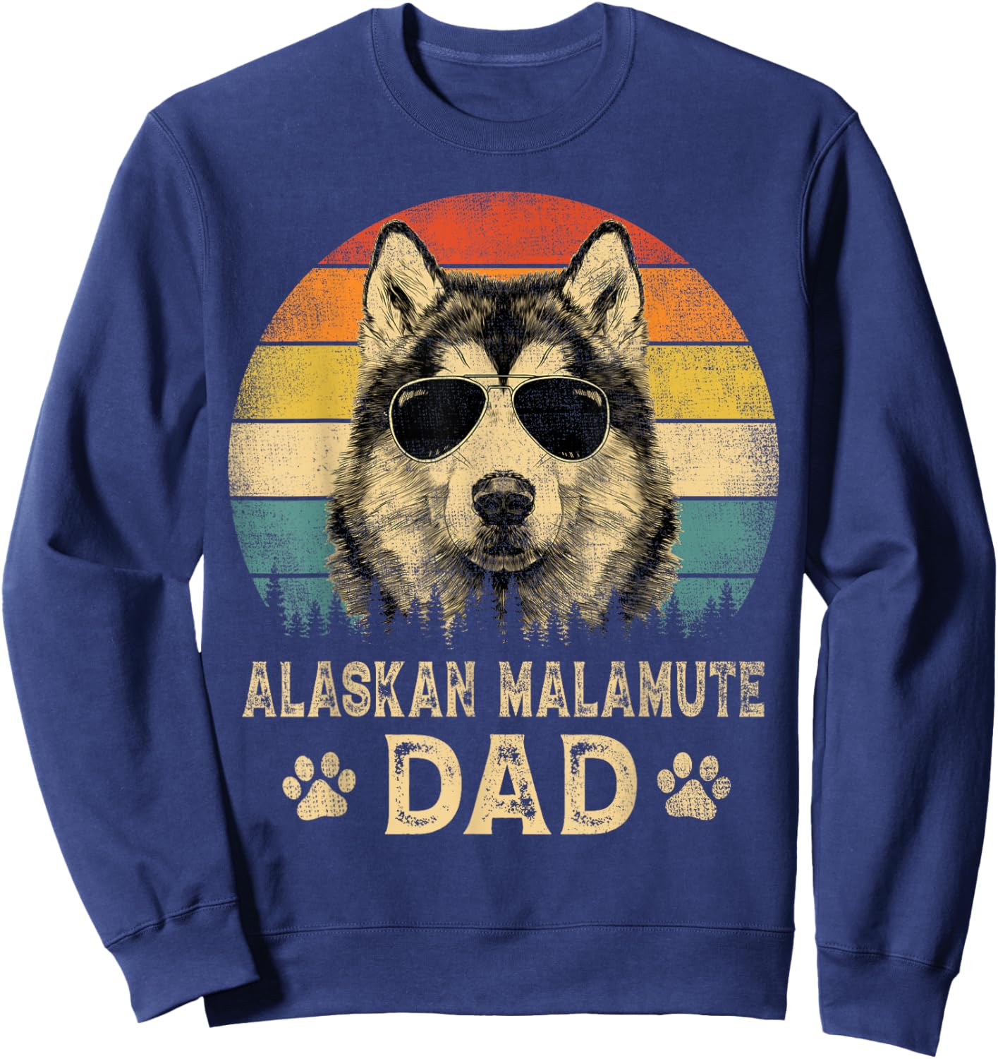 Vintage Alaskan Malamute Dad Dog Lovers Father's Day Sweatshirt - Sweatshirt | Navy