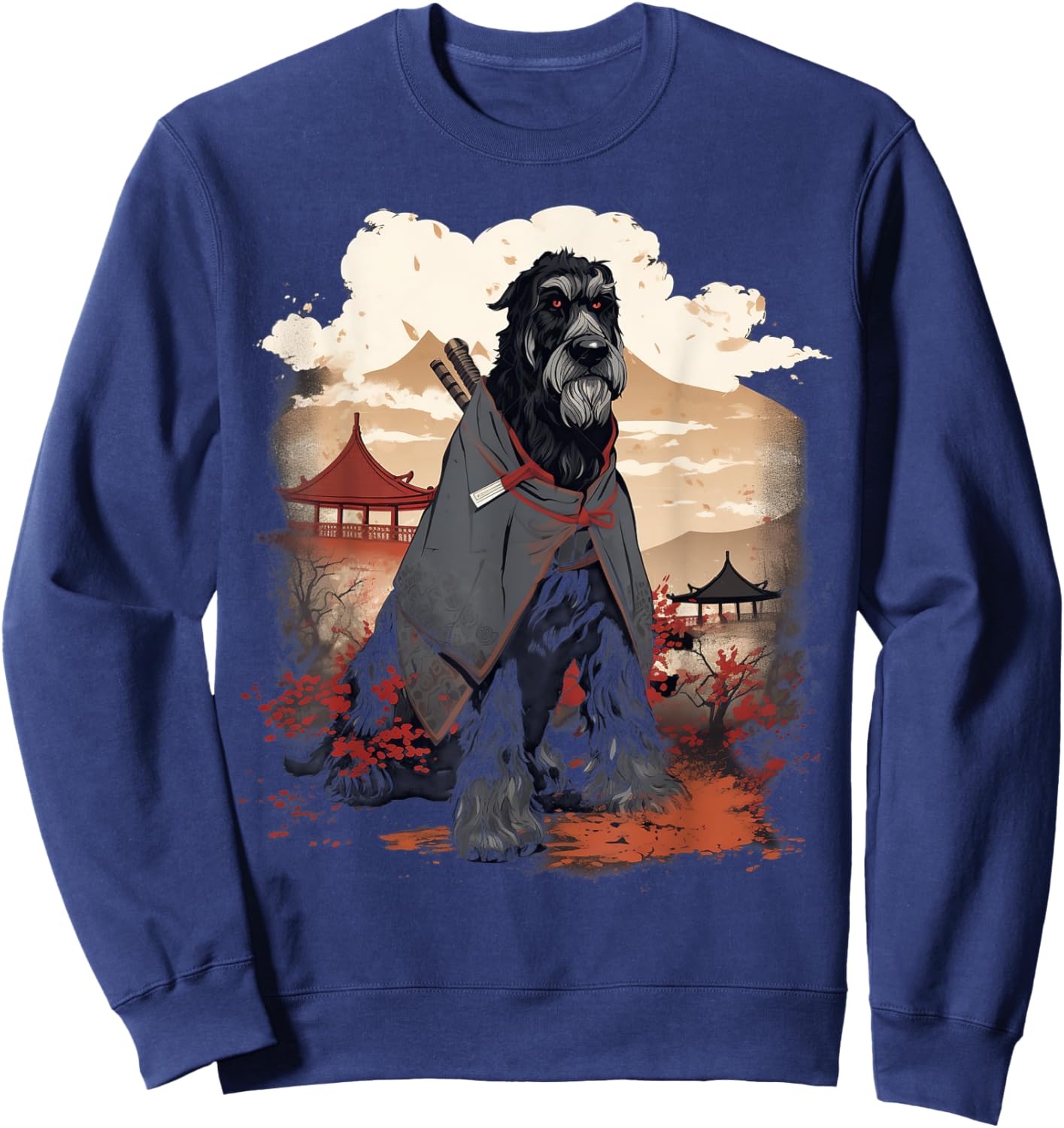 Vintage Japanese Art Samurai Giant Schnauzer Dog Sweatshirt - Sweatshirt | Navy