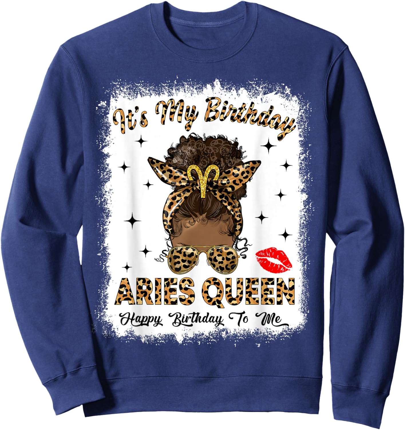 Aries Queen Afro Messy Bun It's My Birthday Black Woman Sweatshirt - Sweatshirt | Navy