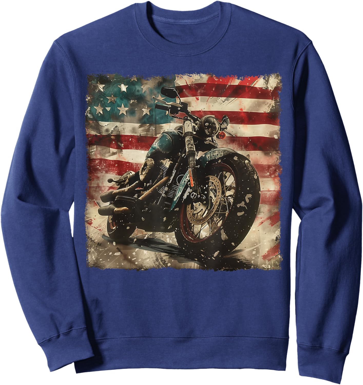 Vintage Motorcycle USA Flag Retro Biker American Sweatshirt - Sweatshirt | Navy