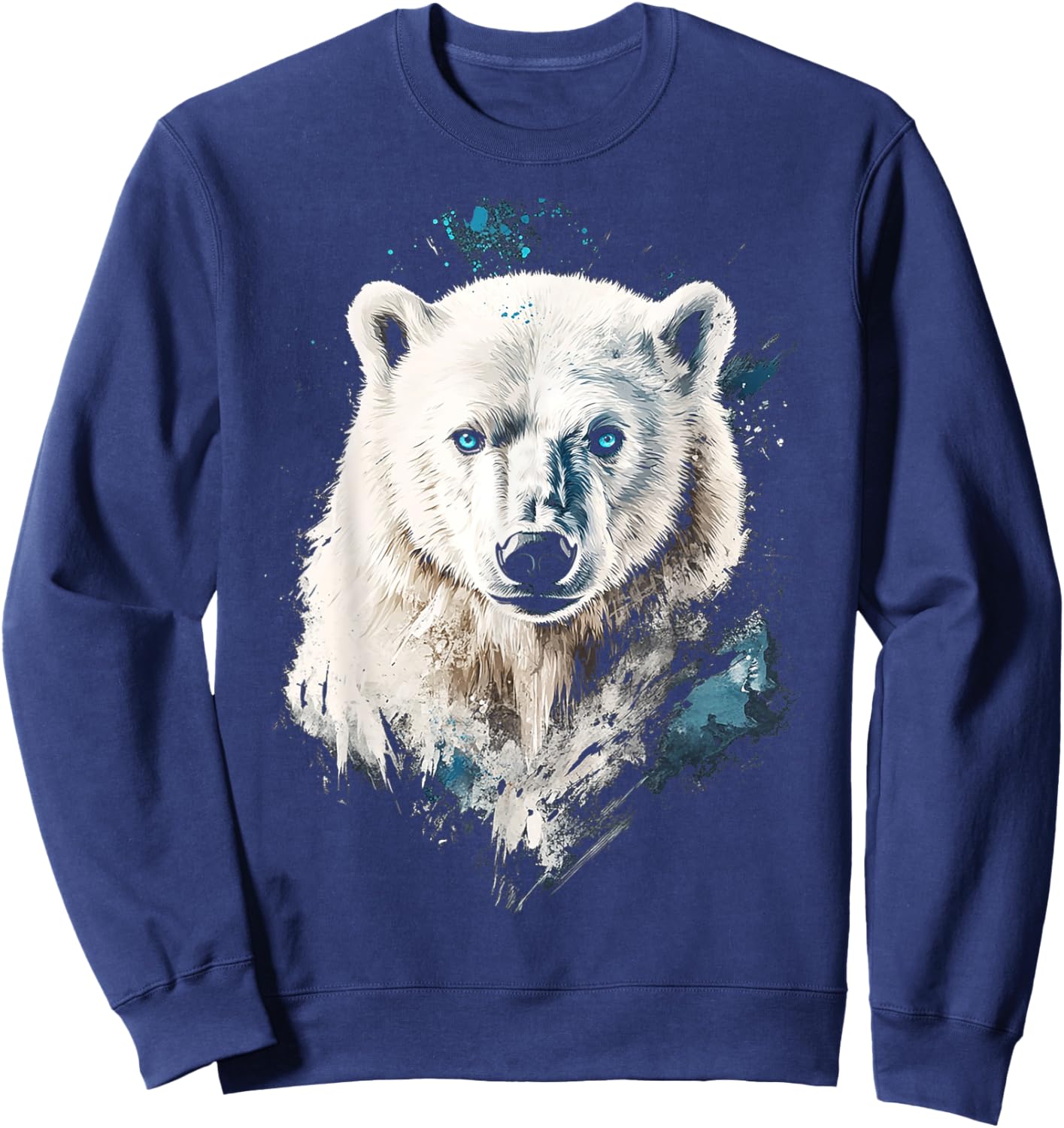 Polar Bear Animal Motif Blue Eyes Illustration Polar Bear Sweatshirt - Sweatshirt | Navy