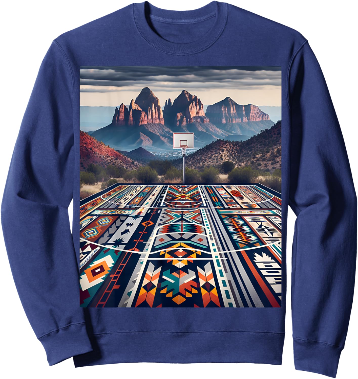 Flagstaff Mountain Basketball: Native American Pattern Sweatshirt - Sweatshirt | Navy