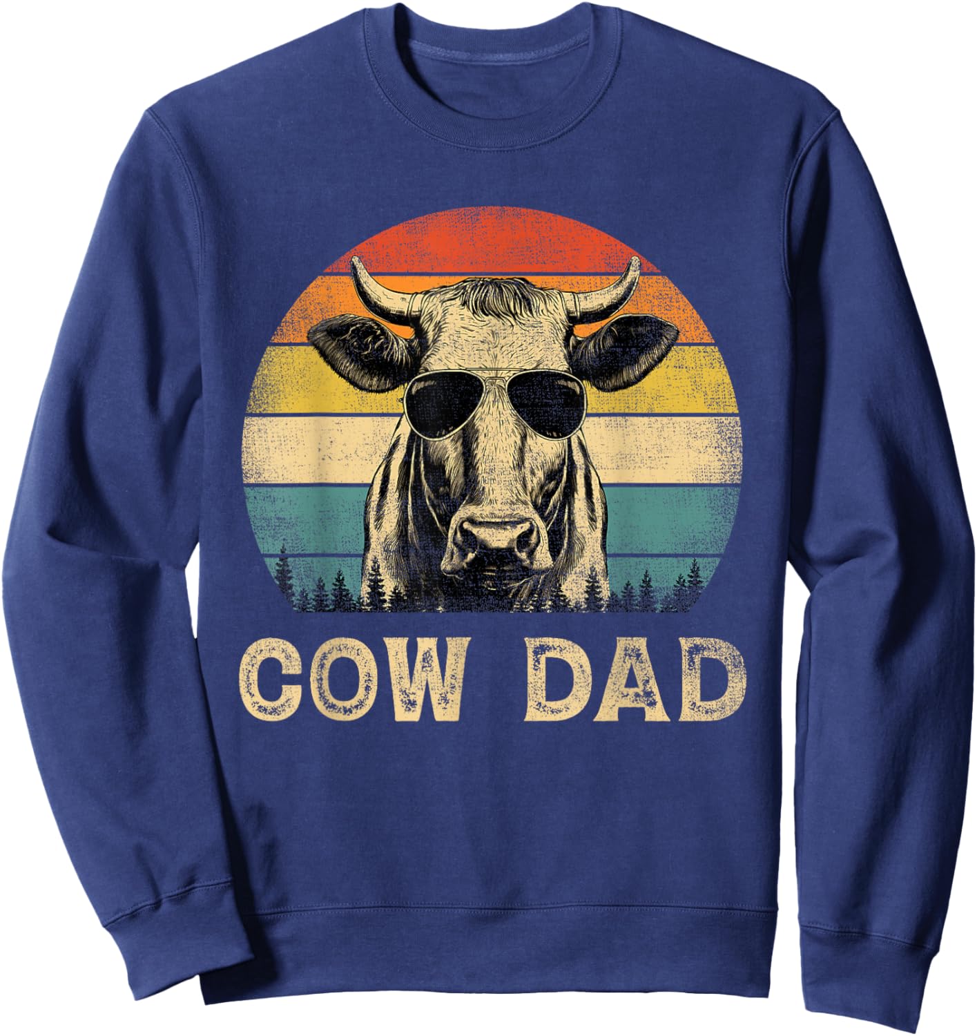 Vintage Cow Dad Cow Lovers Daddy Father's Day Sweatshirt - Sweatshirt | Navy